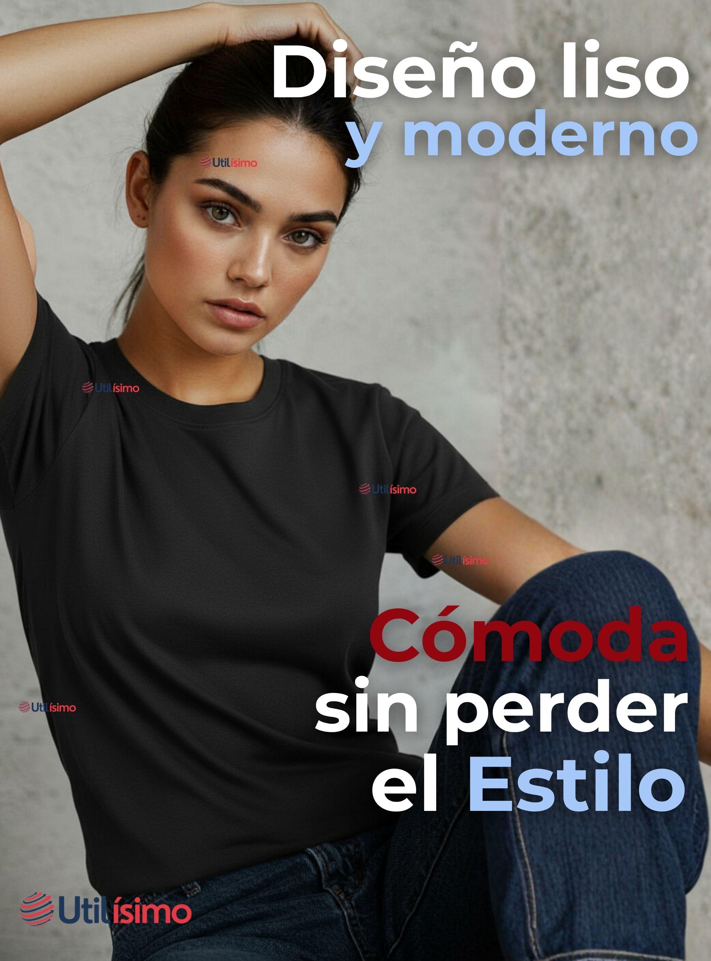 Polera Camiseta 100% Algodón Premium Manga Corta Básico Negro Mujer-4