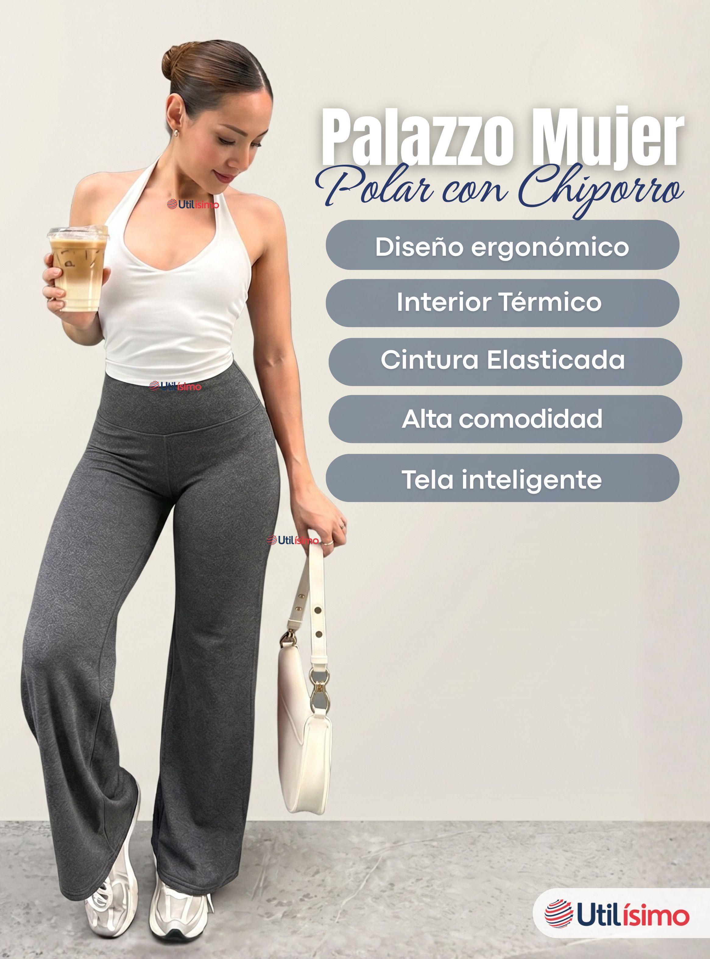 Calza Polar Con Chiporro Palazzo de Mujer Elasticada Térmica Gris Oscuro-3