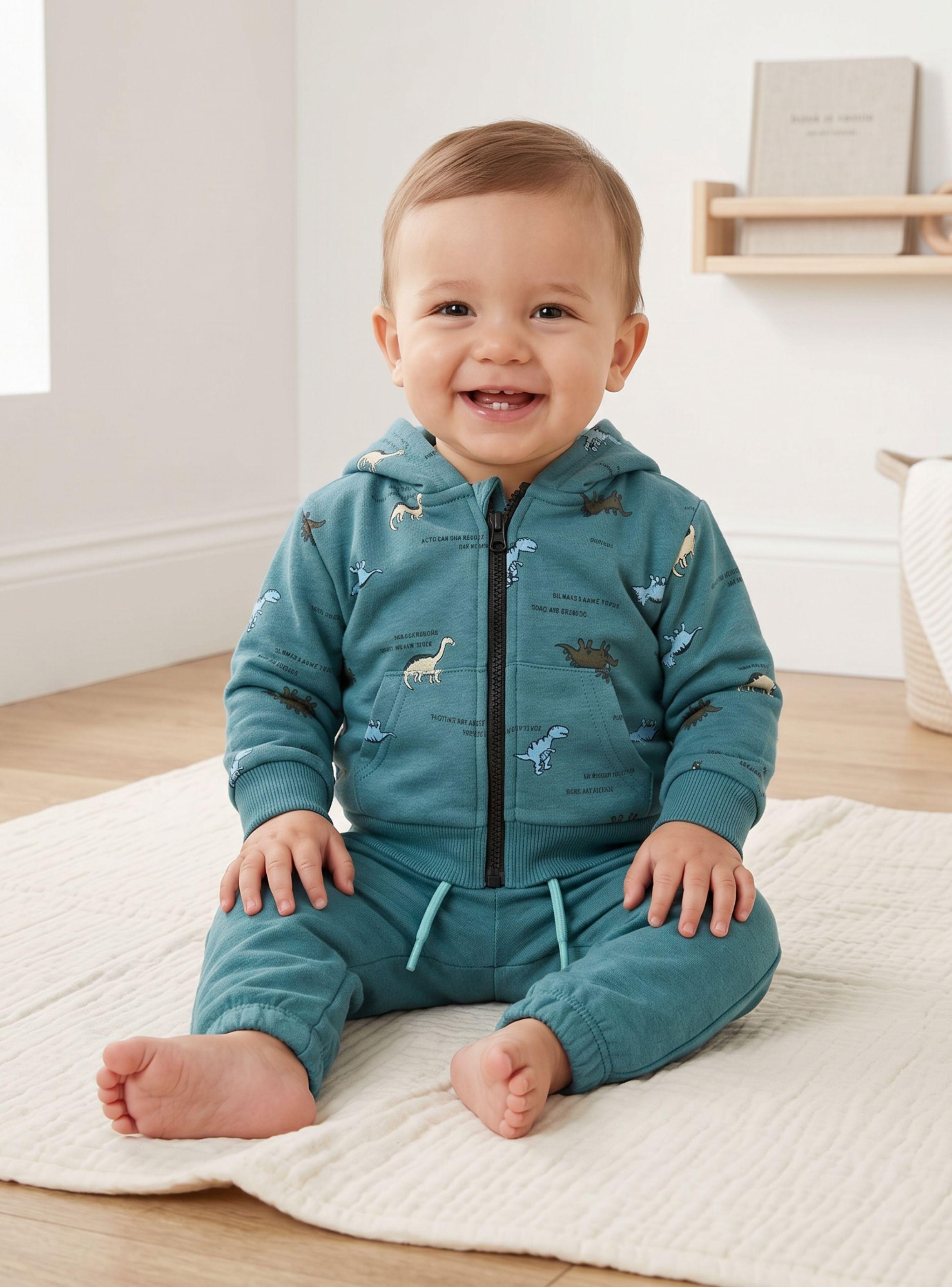 Conjunto Buzo y Polerón Con Capucha 2 Piezas Bebé Niño Green Dinosaur-0