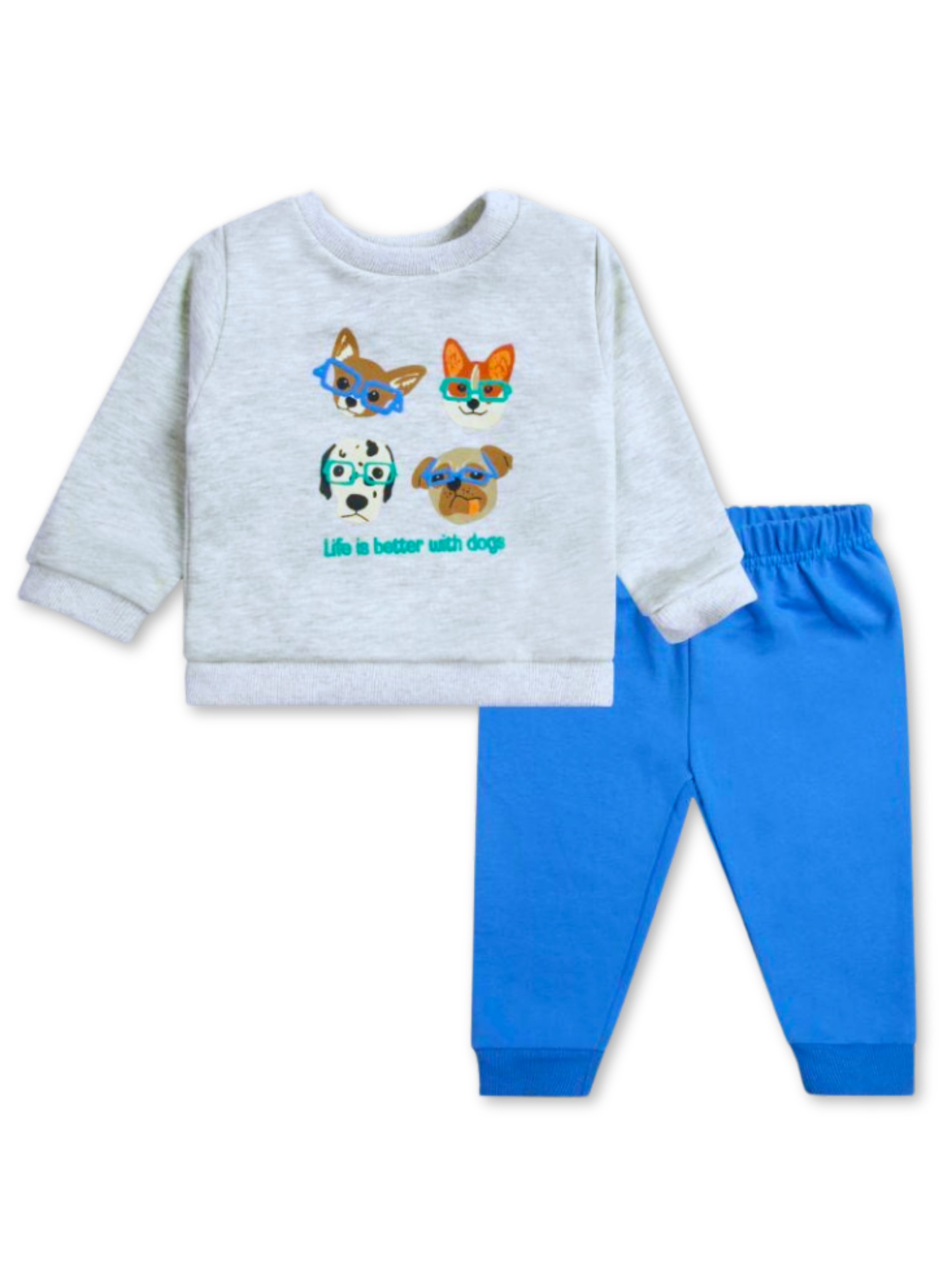 Set 2 piezas Conjunto Buzo Poleron Niño 100% Algodon Cats and Dogs-0