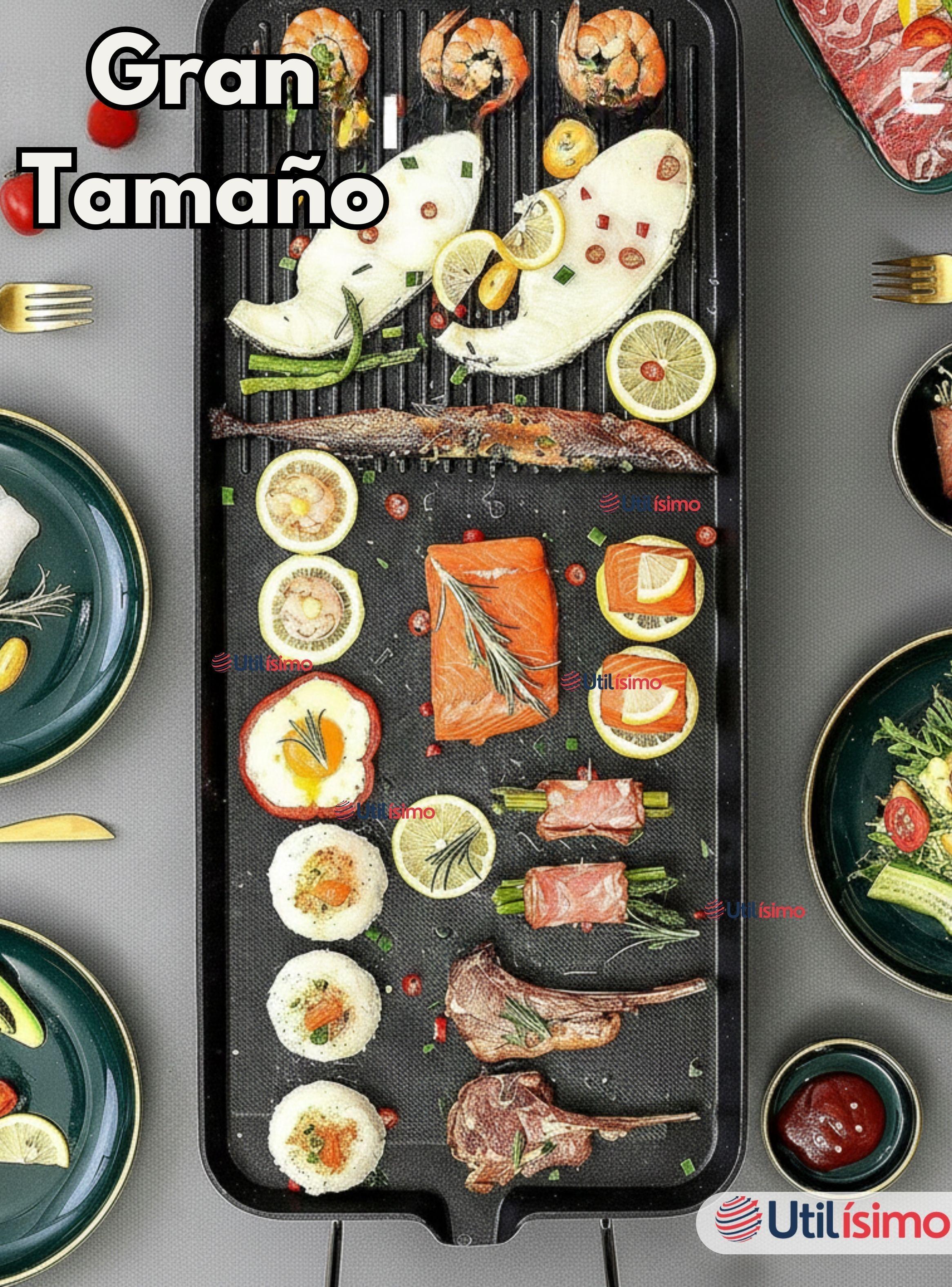 Plancha Parrilla Eléctrica ExtraGrande Antiadherente Churrasquera 1500W de Potencia-2