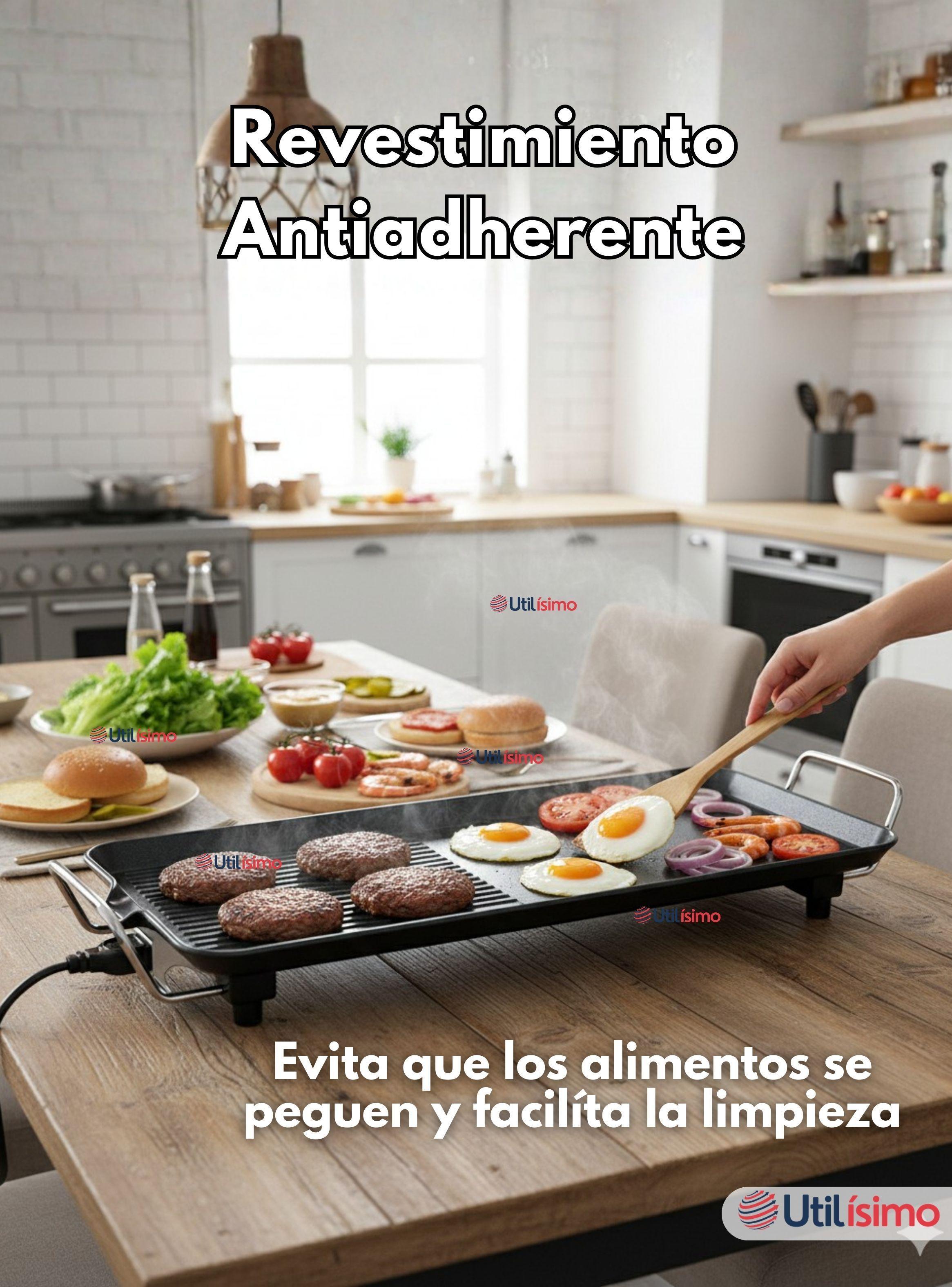Plancha Parrilla Eléctrica ExtraGrande Antiadherente Churrasquera 1500W de Potencia-3