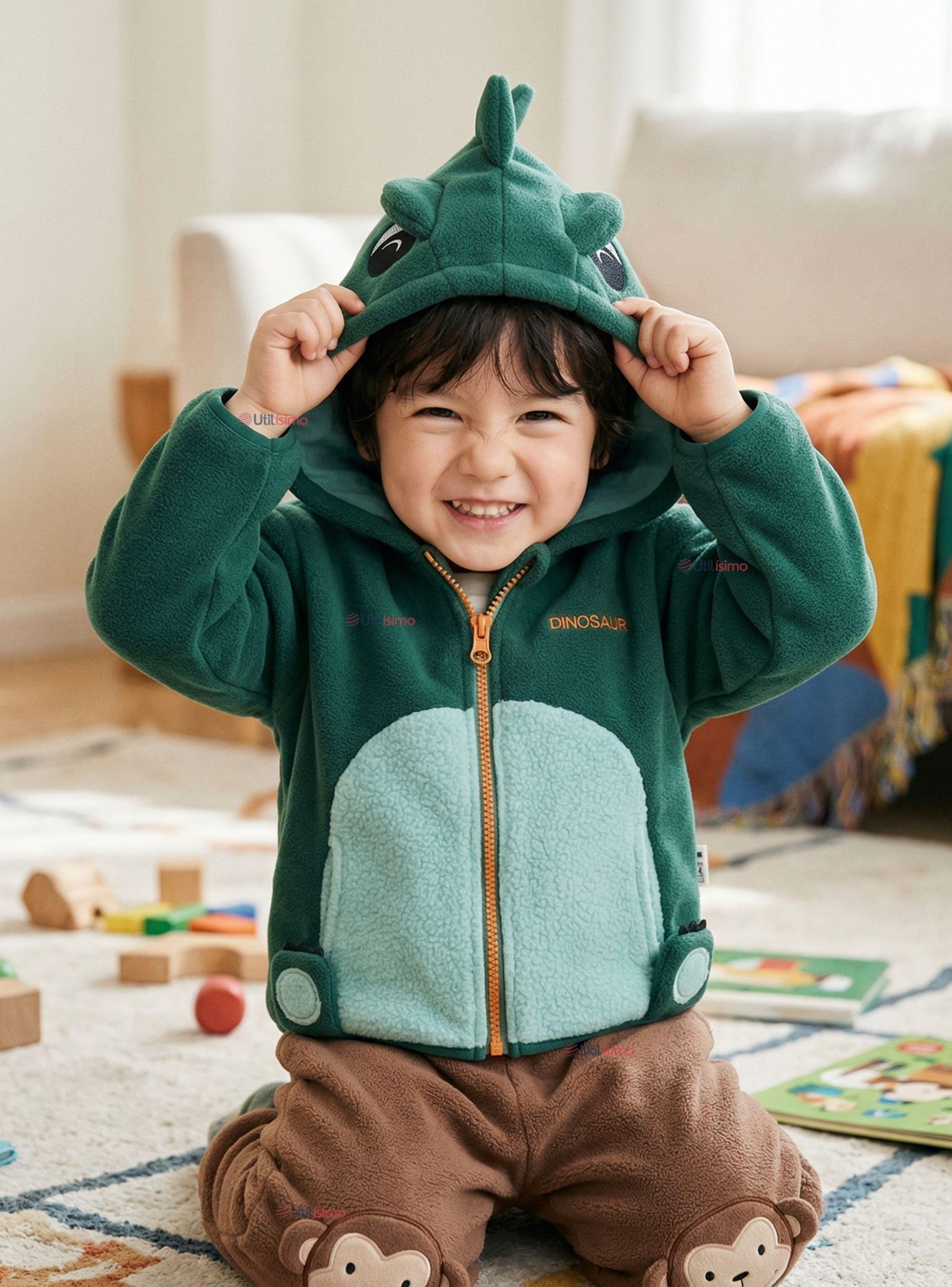 Polerón Polar Con Capucha de Invierno Bebé Niño Dinosaur-0