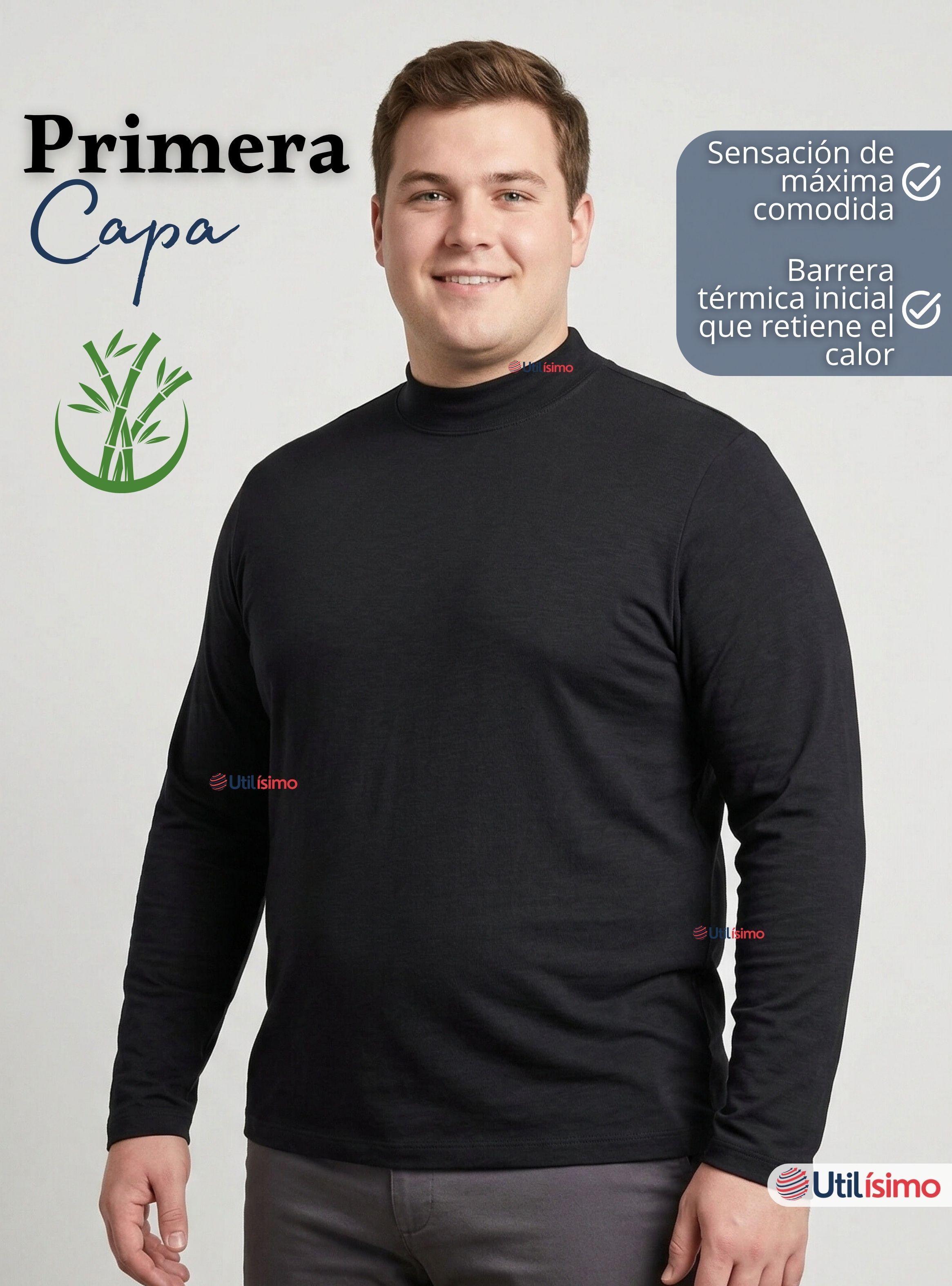 Pack 3 Camiseta Polera Bambú Primera Capa Cuello Beatle Manga Larga Negro Hombre-4