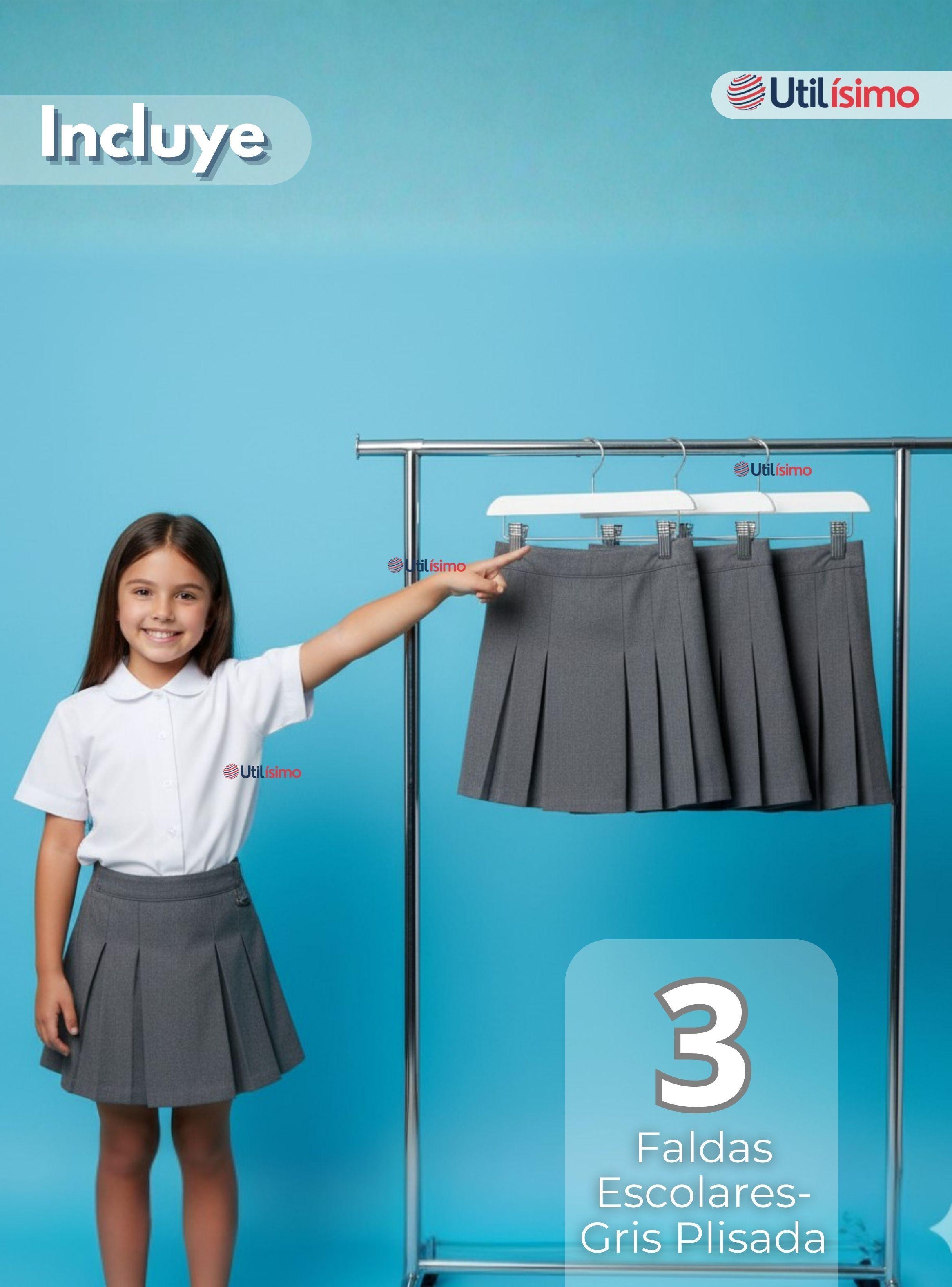 Pack 3 Faldas Escolar Plisada de Color Gris Para Niñas-2