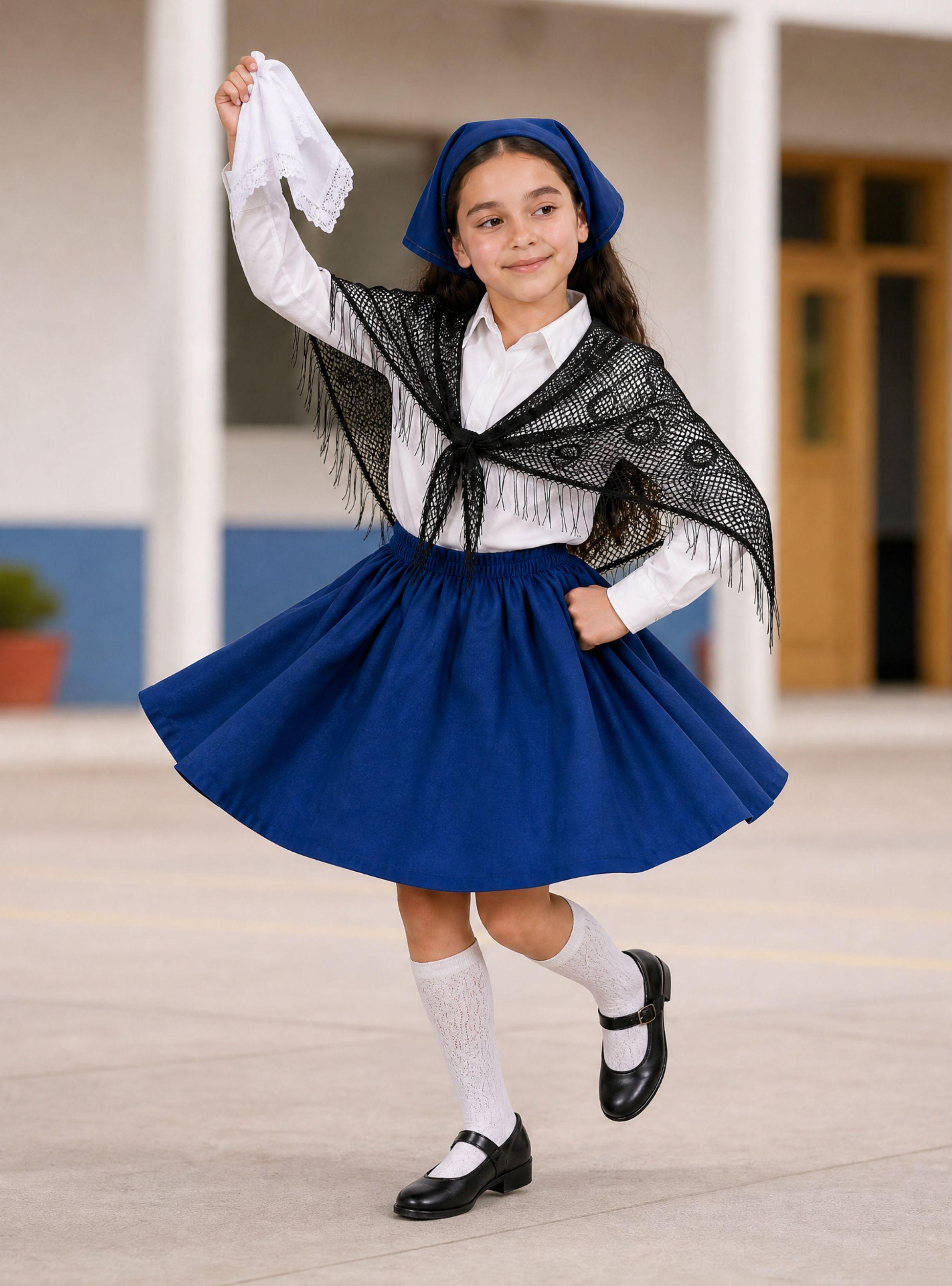 Traje Chilote de Niña Azul 4 Piezas Con Camisa Fiestas Patrias Baile Típico-1