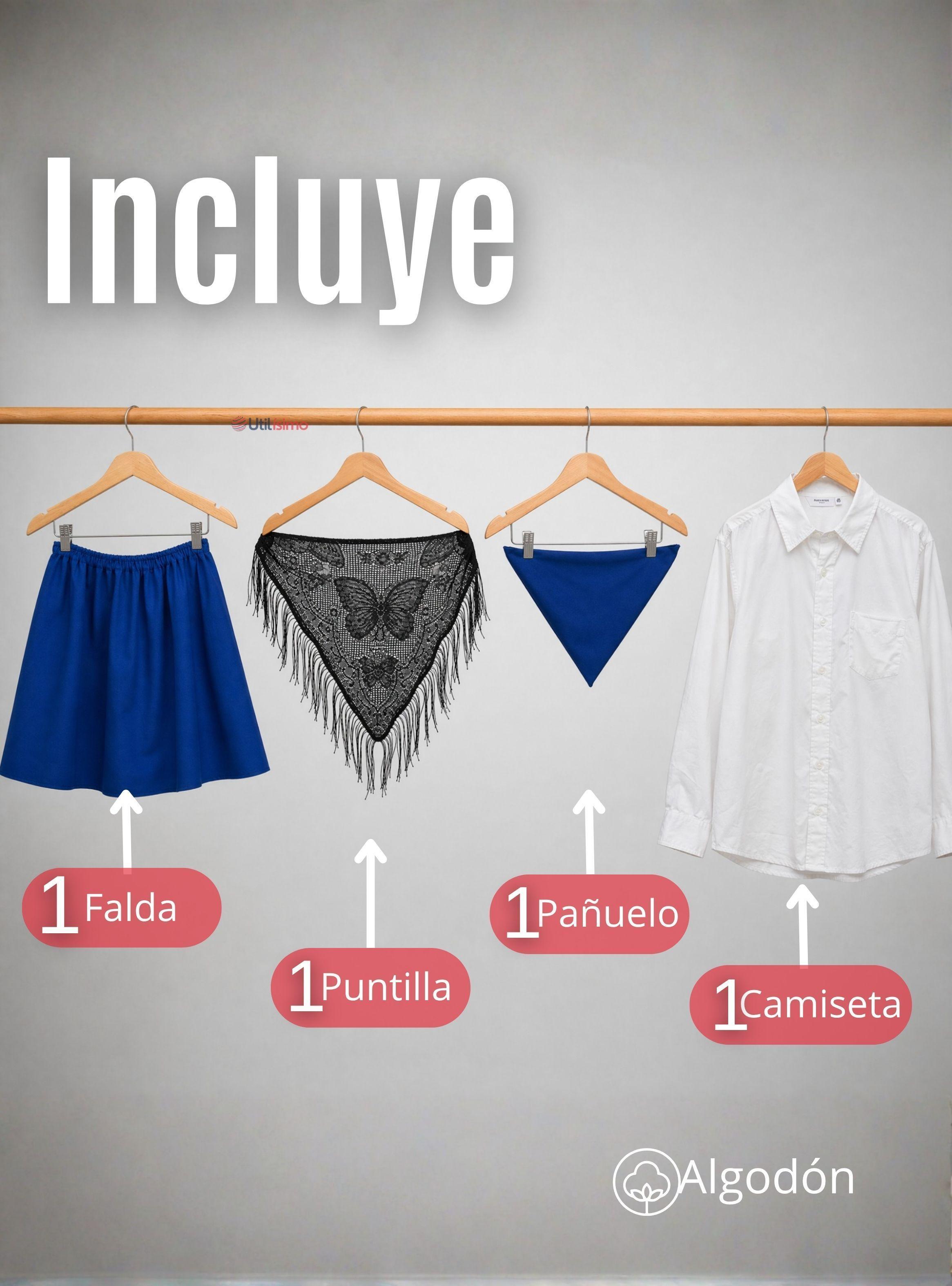Traje Chilote de Niña Azul 4 Piezas Con Camisa Fiestas Patrias Baile Típico-2