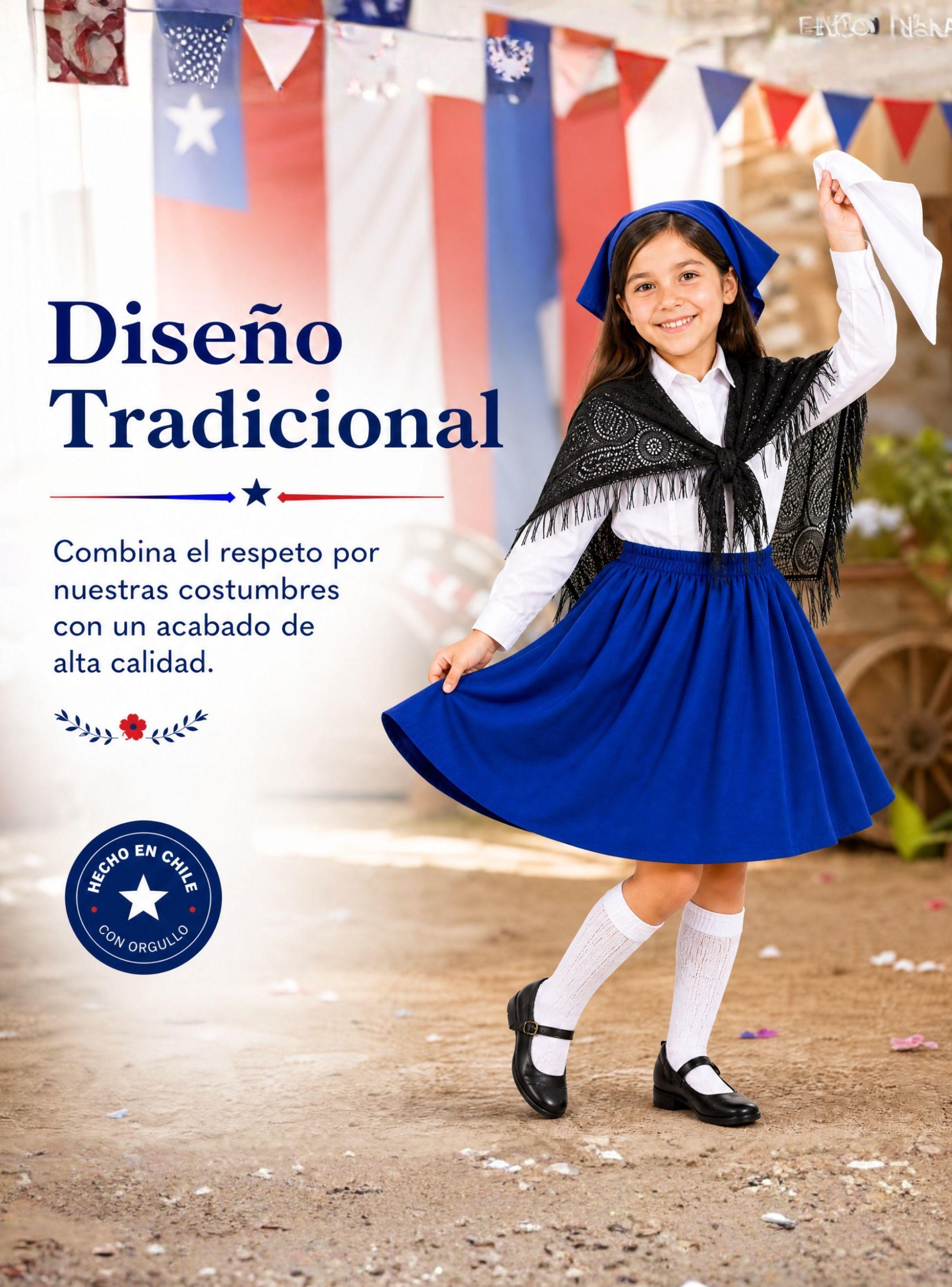 Traje Chilote de Niña Azul 4 Piezas Con Camisa Fiestas Patrias Baile Típico-6