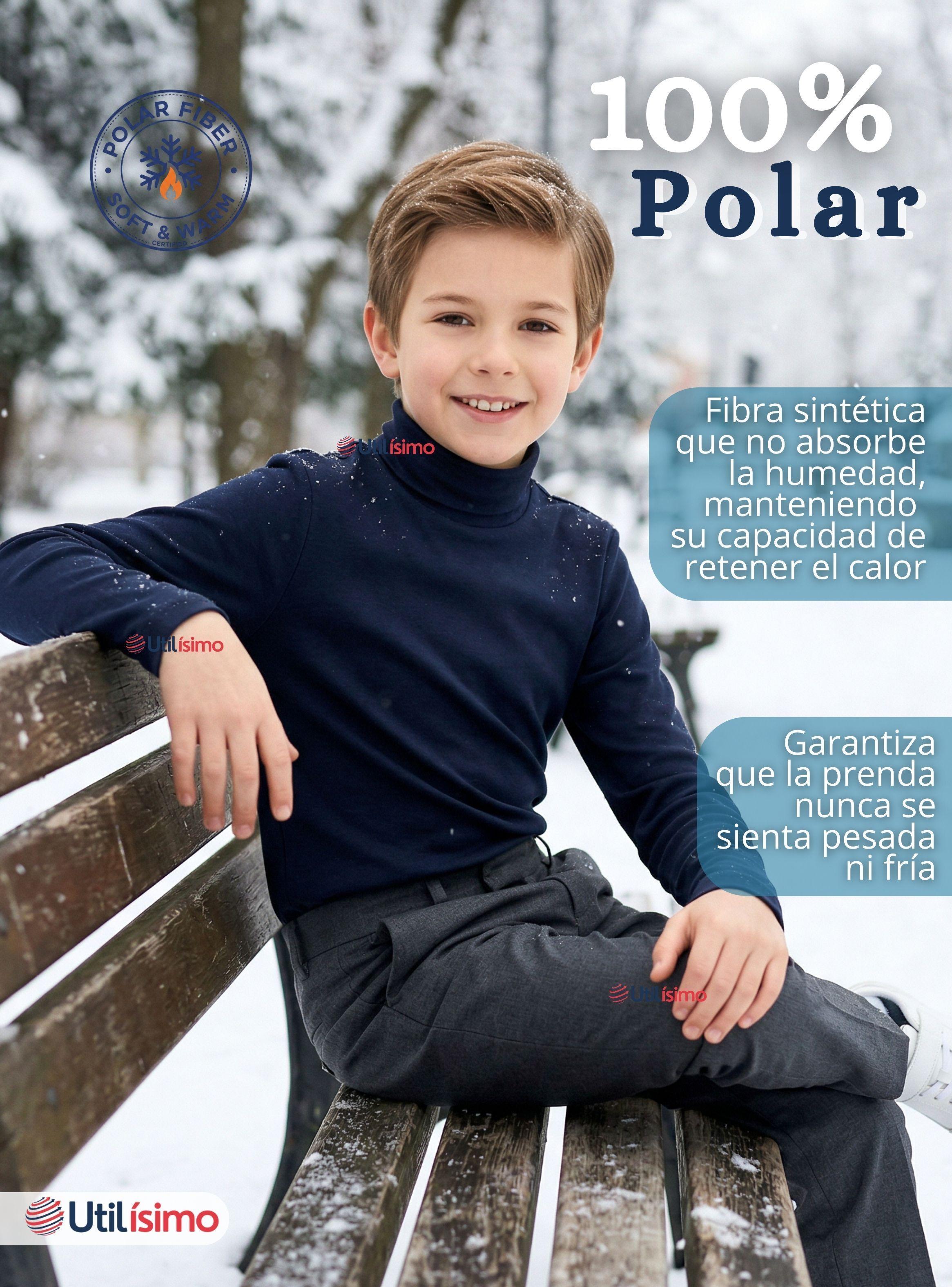 Pack 3 Poleras Camisetas Polar Azul Oscuro Primera Capa Beatle Manga Larga Niños-3