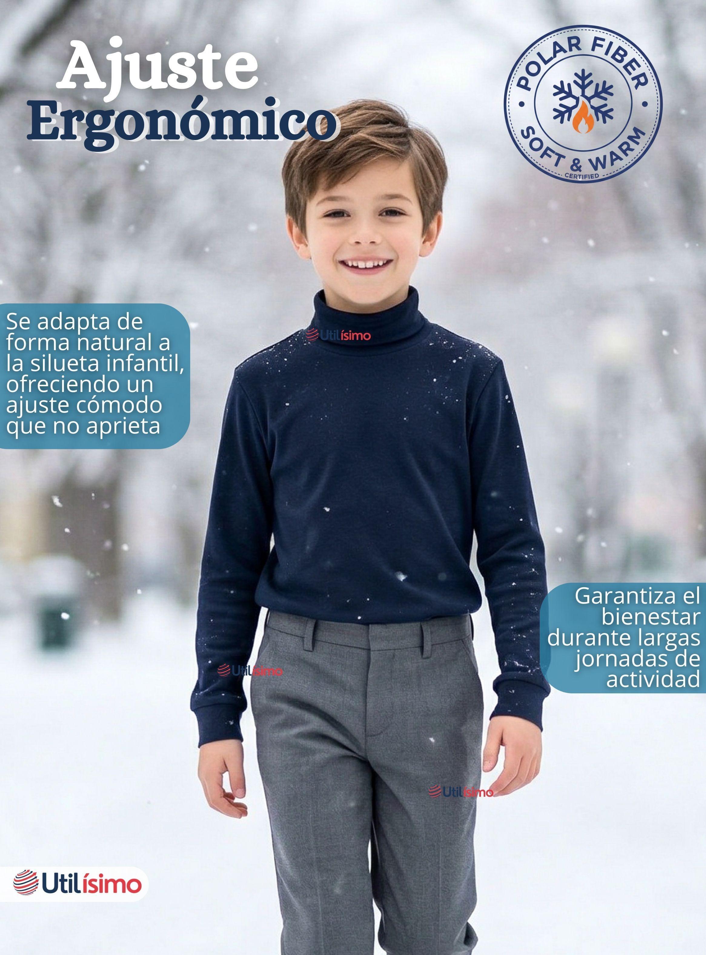 Pack 3 Poleras Camisetas Polar Azul Oscuro Primera Capa Beatle Manga Larga Niños-6