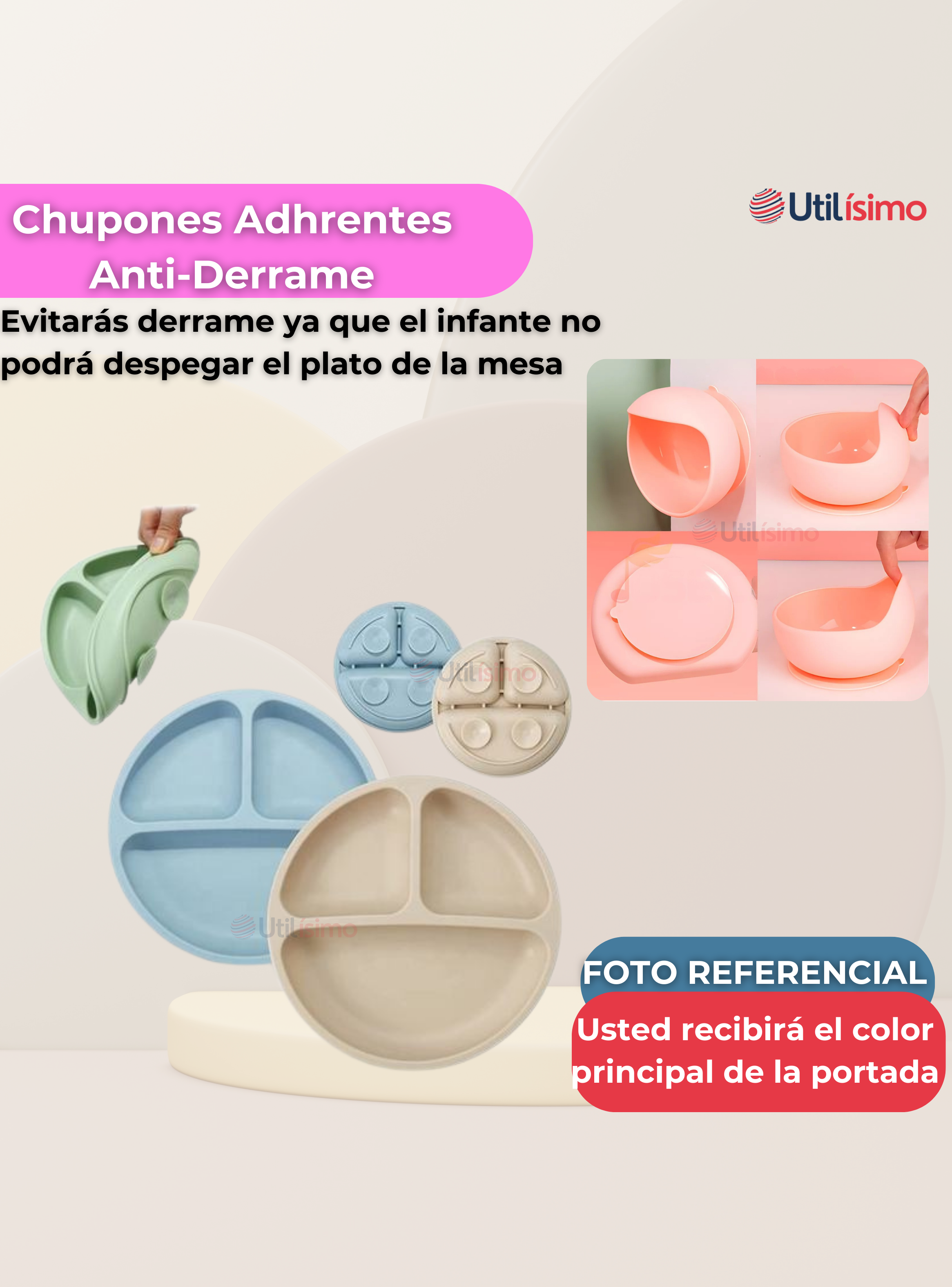Set De Alimentación Bebé Silicona Con Vaso 5 Piezas Libre BPA Rosa Claro-7