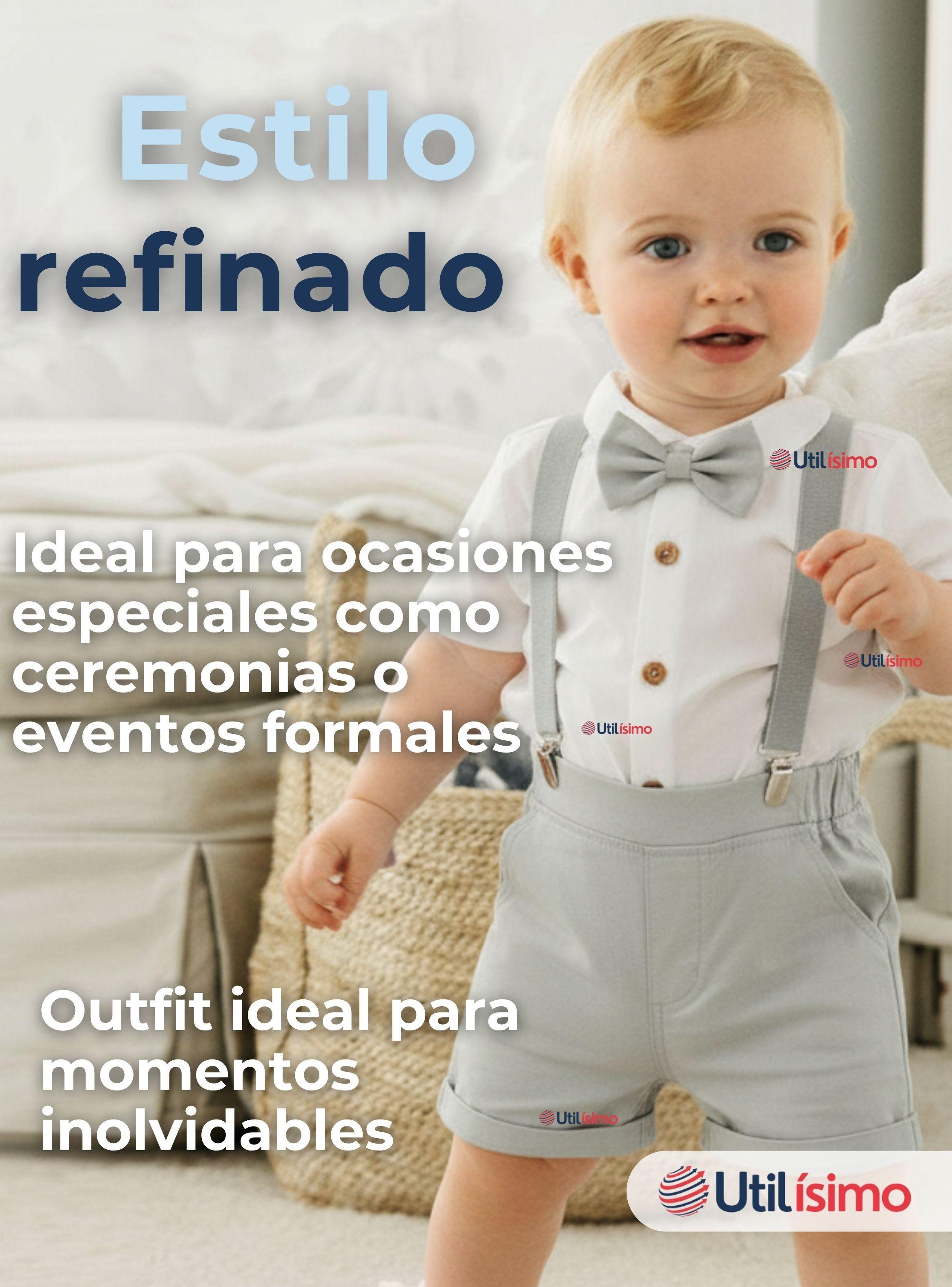 Conjunto De Vestir Con Tirantes Camisa y Pantalón Corto Algodón Bebé Gris-5