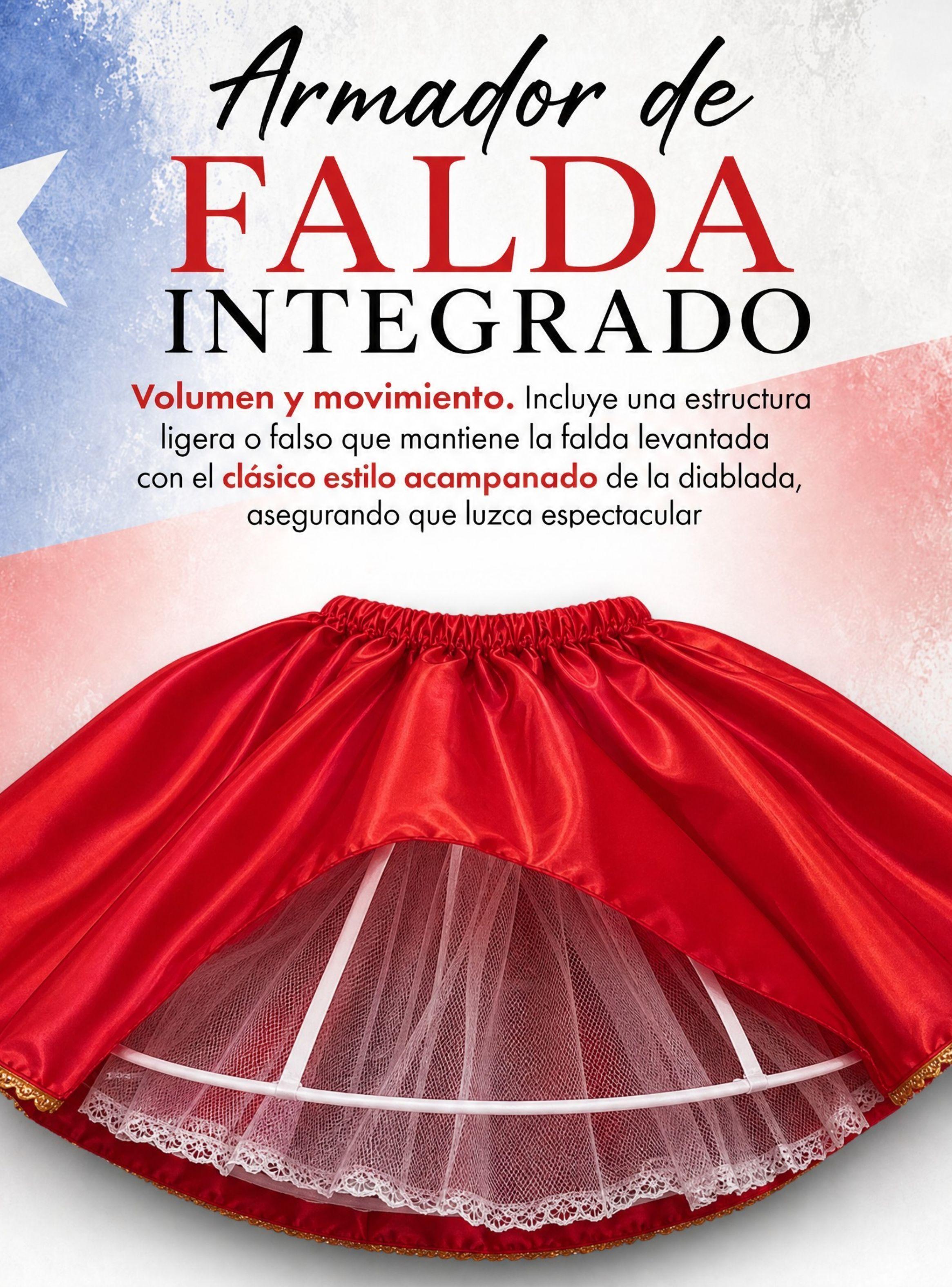Traje Tirana Diablada Rojo 3 Piezas Mujer Baile Típico Fiestas Patrias-6
