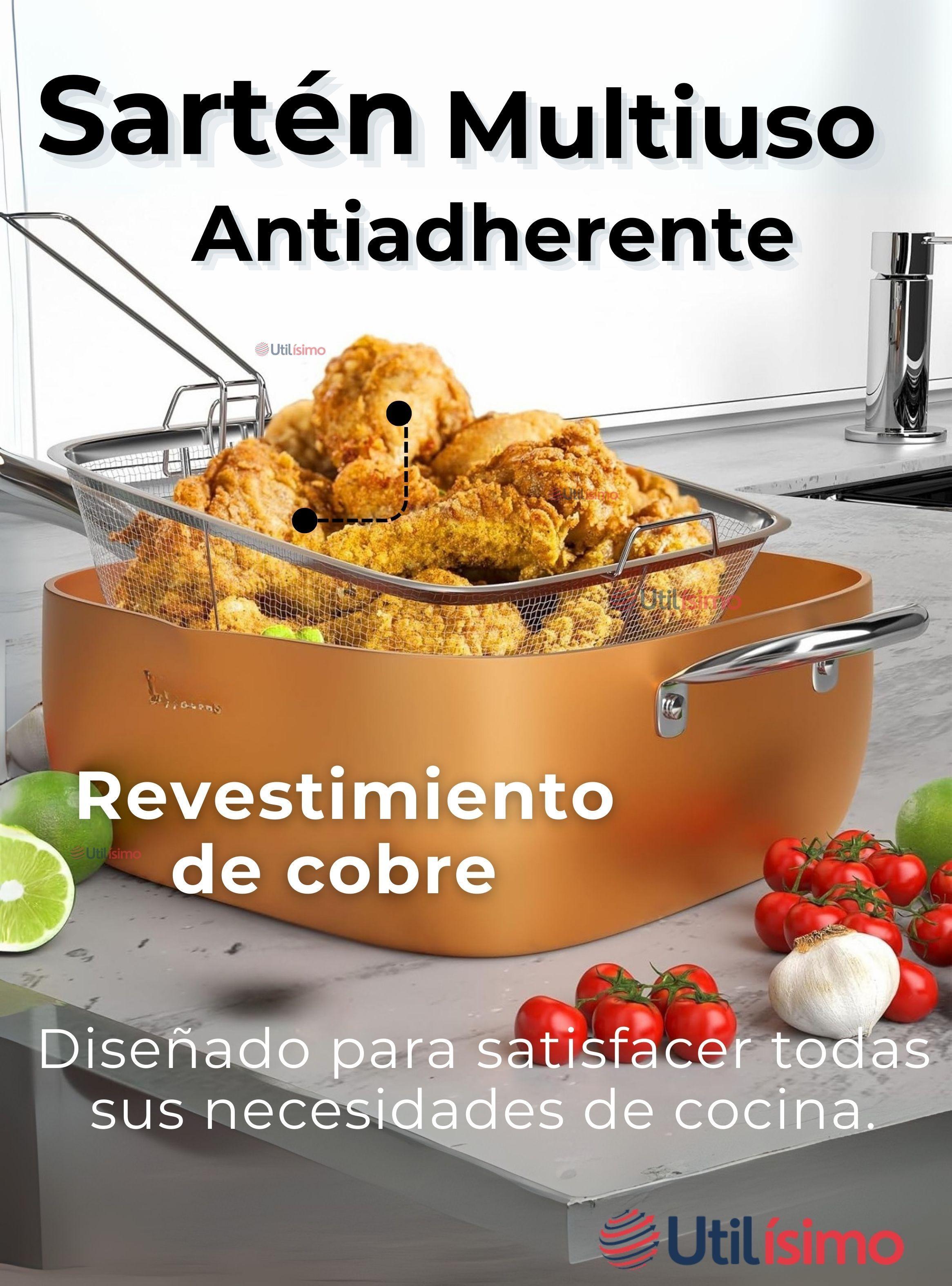 Sartén Antiadherente De Cobre Multiuso 3 en 1 Cesta Freír y Vaporera-1