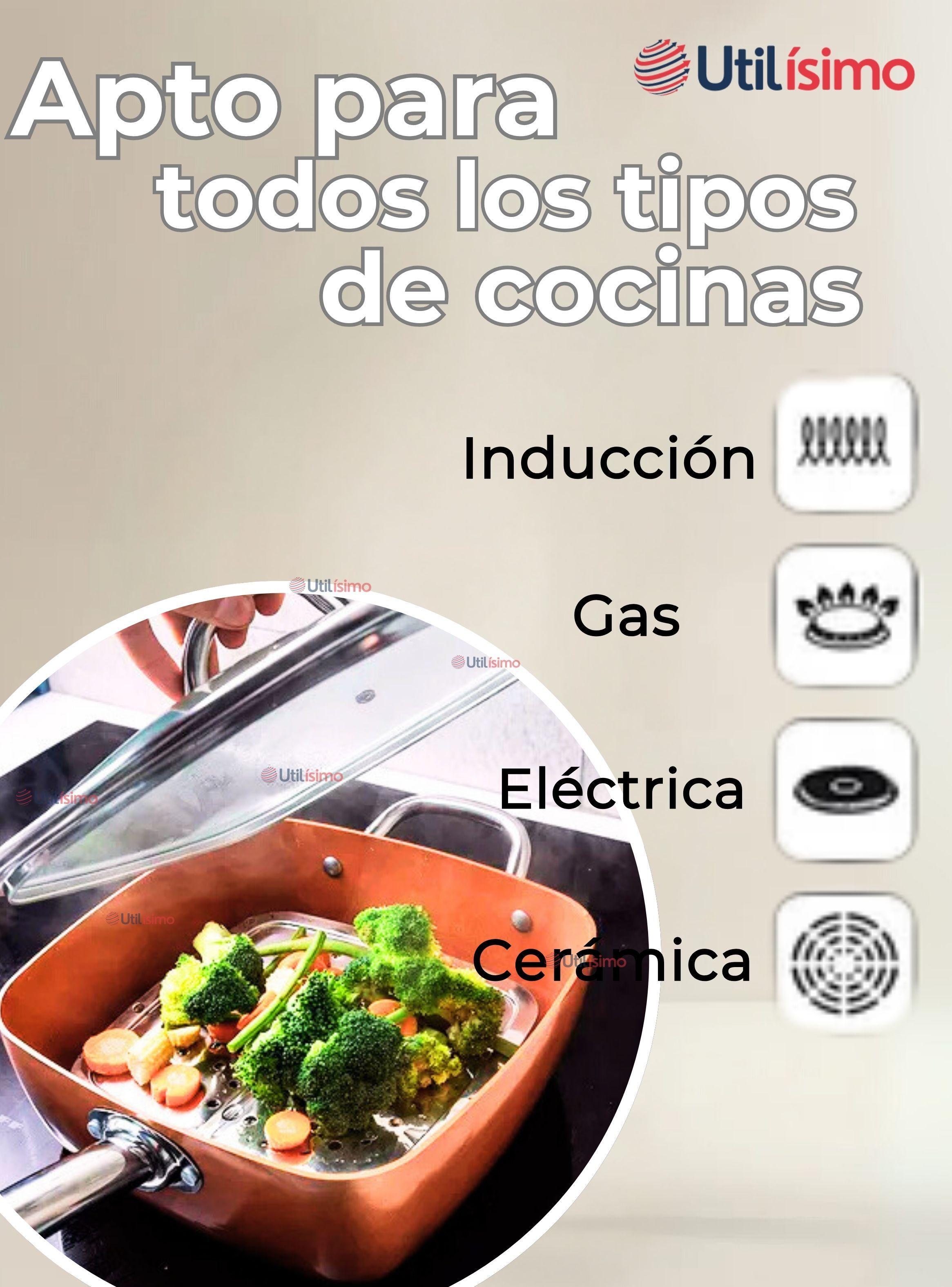 Sartén Antiadherente De Cobre Multiuso 3 en 1 Cesta Freír y Vaporera-4