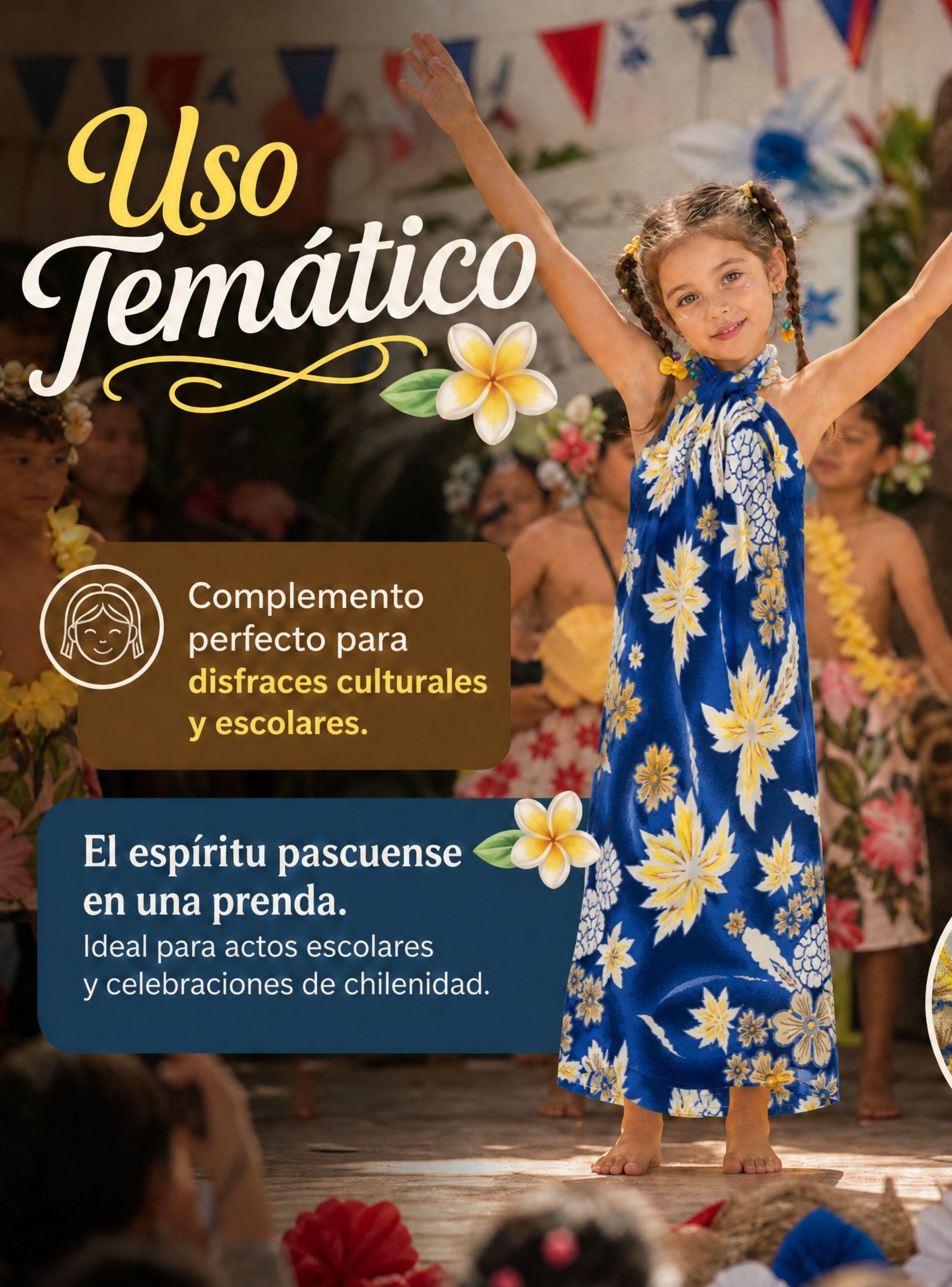 Pareo Pascuense Niña Hawaiano Azul Danza Fiestas Patrias-4