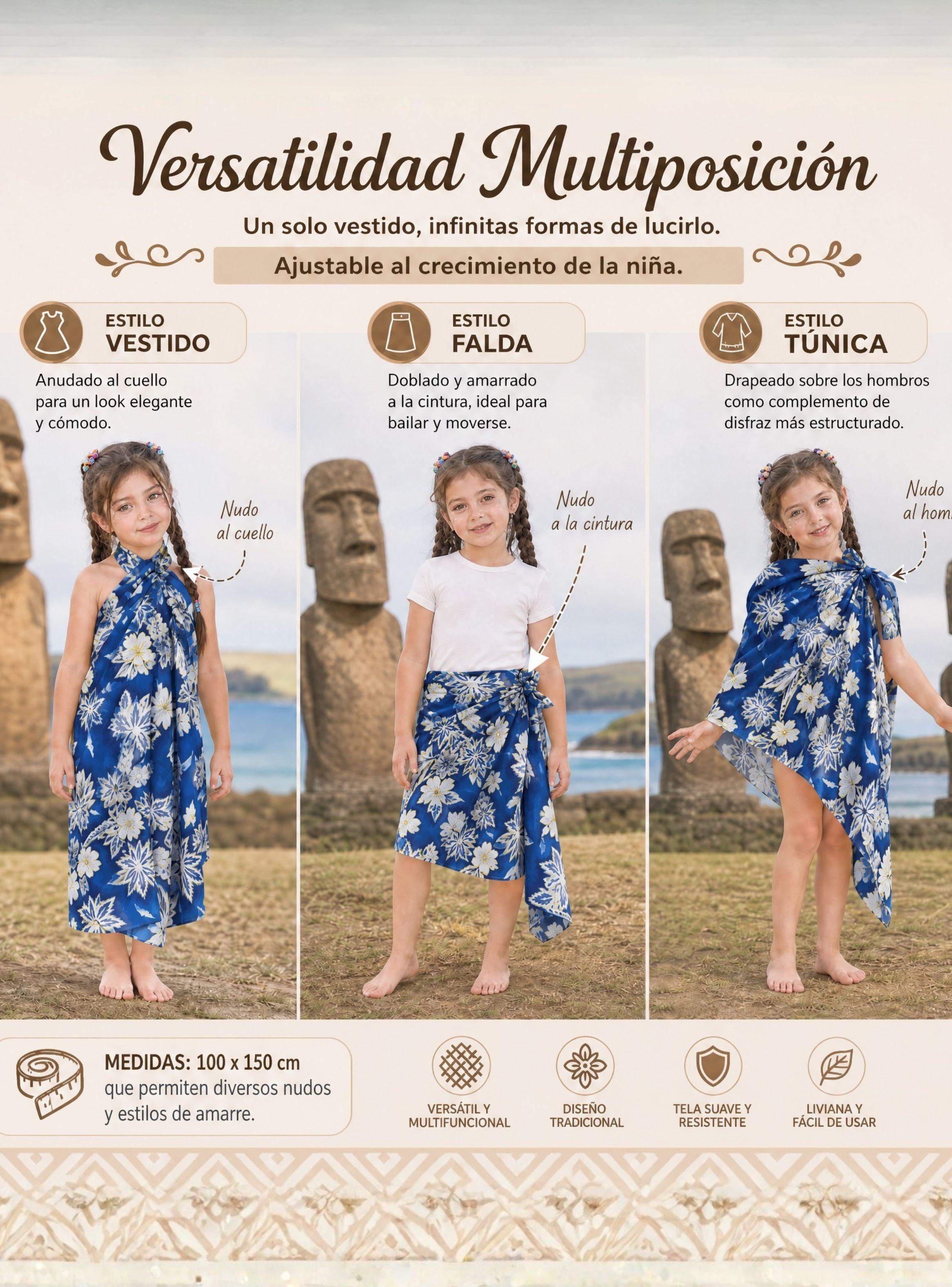 Pareo Pascuense Niña Hawaiano Azul Danza Fiestas Patrias-5