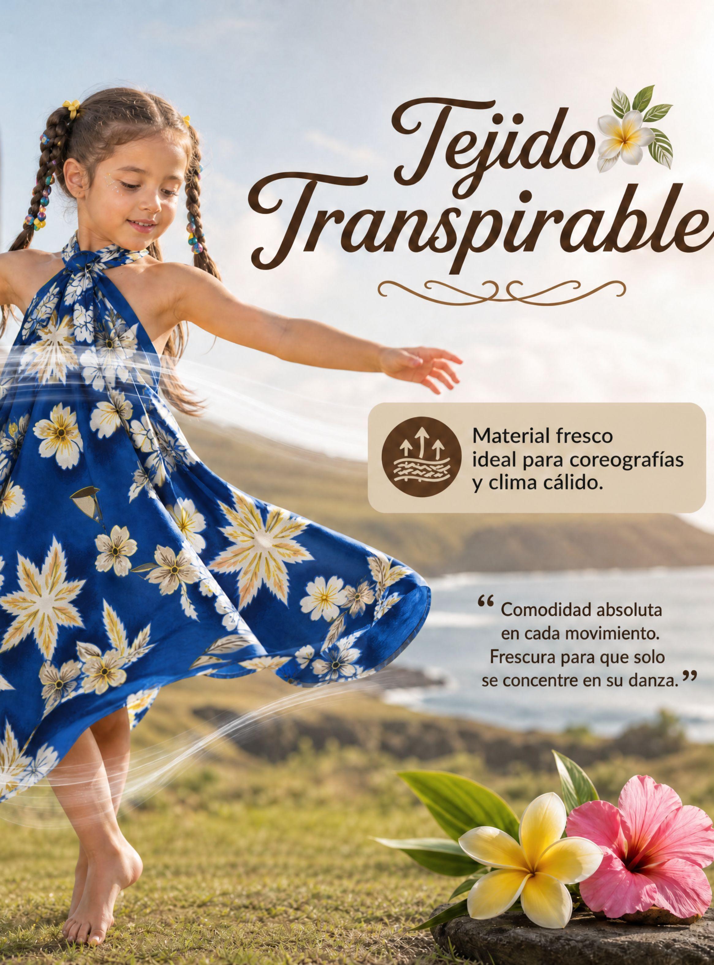 Pareo Pascuense Niña Hawaiano Azul Danza Fiestas Patrias-6
