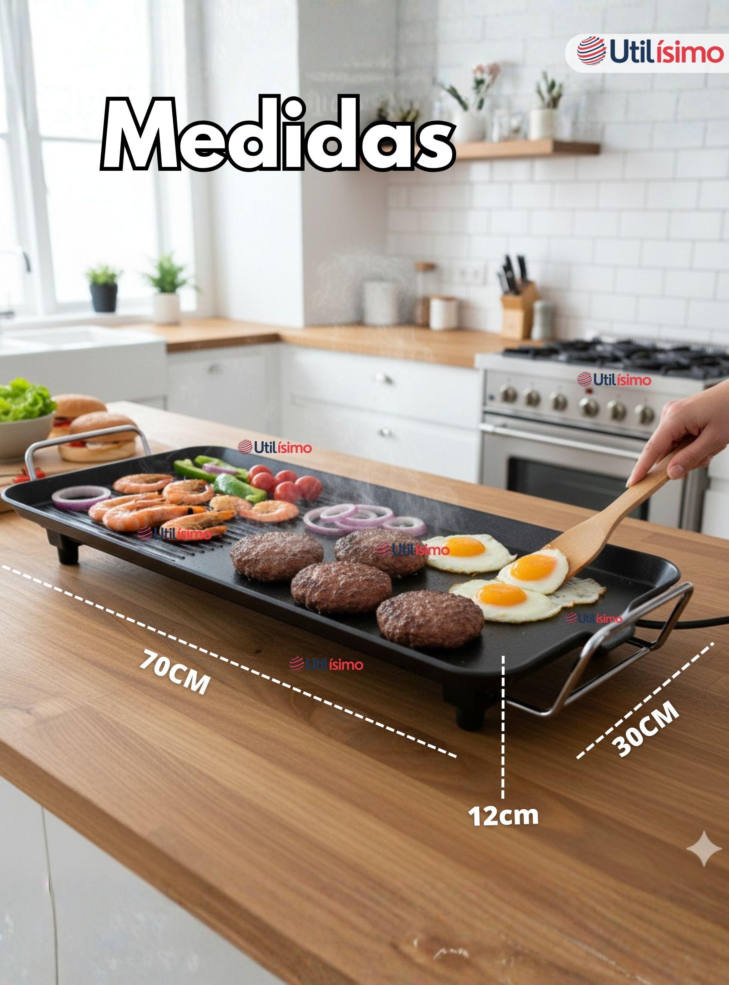 Plancha Eléctrica Parrilla ExtraGrande Antiadherente Churrasquera 1500W de Potencia-4