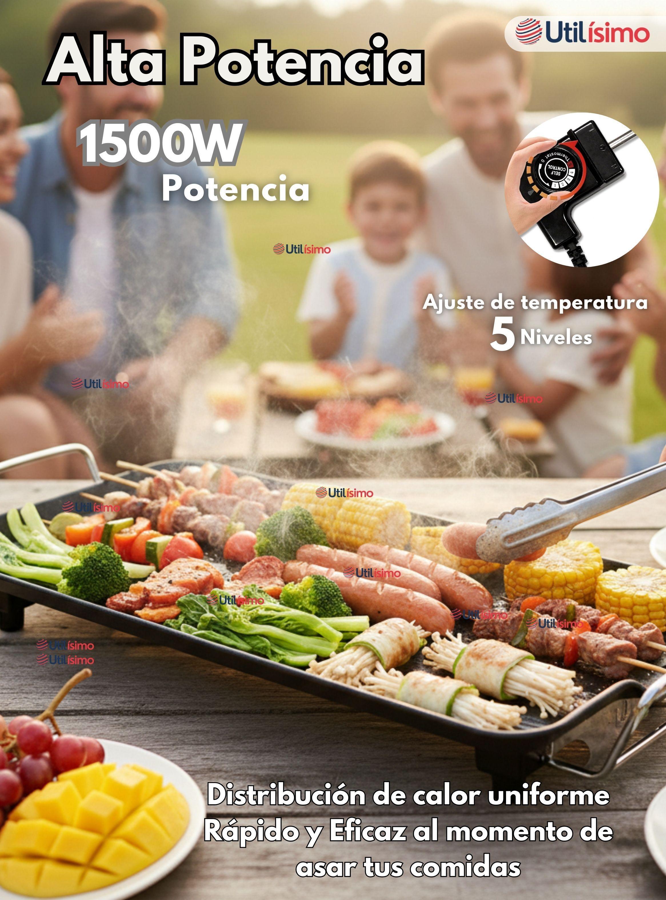 Plancha Eléctrica Parrilla ExtraGrande Antiadherente Churrasquera 1500W de Potencia-6