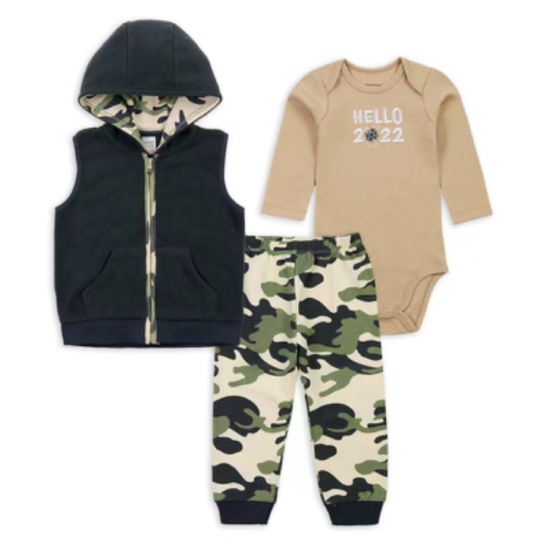  Conjunto 3 Piezas Chaleco Pantalón Body Bebe Niño Tedmimak -0