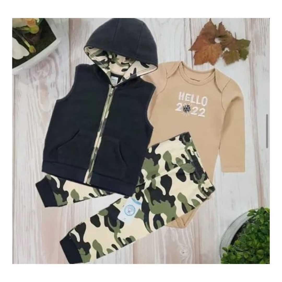  Conjunto 3 Piezas Chaleco Pantalón Body Bebe Niño Tedmimak -1