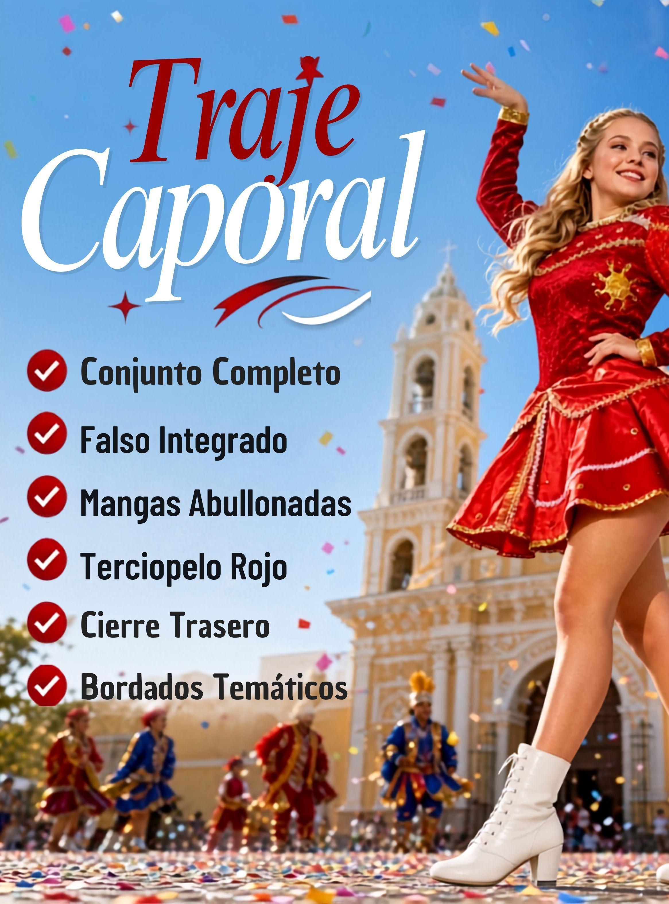 Traje Caporal Juvenil Típico Tradicional de 2 Piezas Rojo Fiestas Patrias-3
