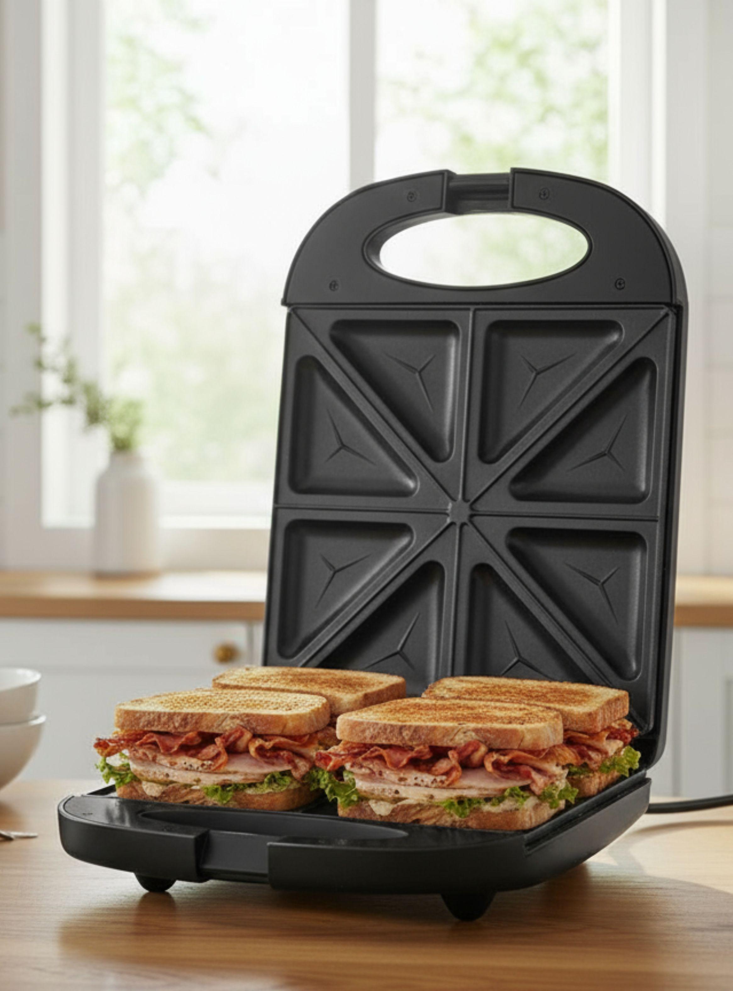 Sandwichera Eléctrica Antiadherente Tostadora 4 Sandwich 1000W de Potencia-0