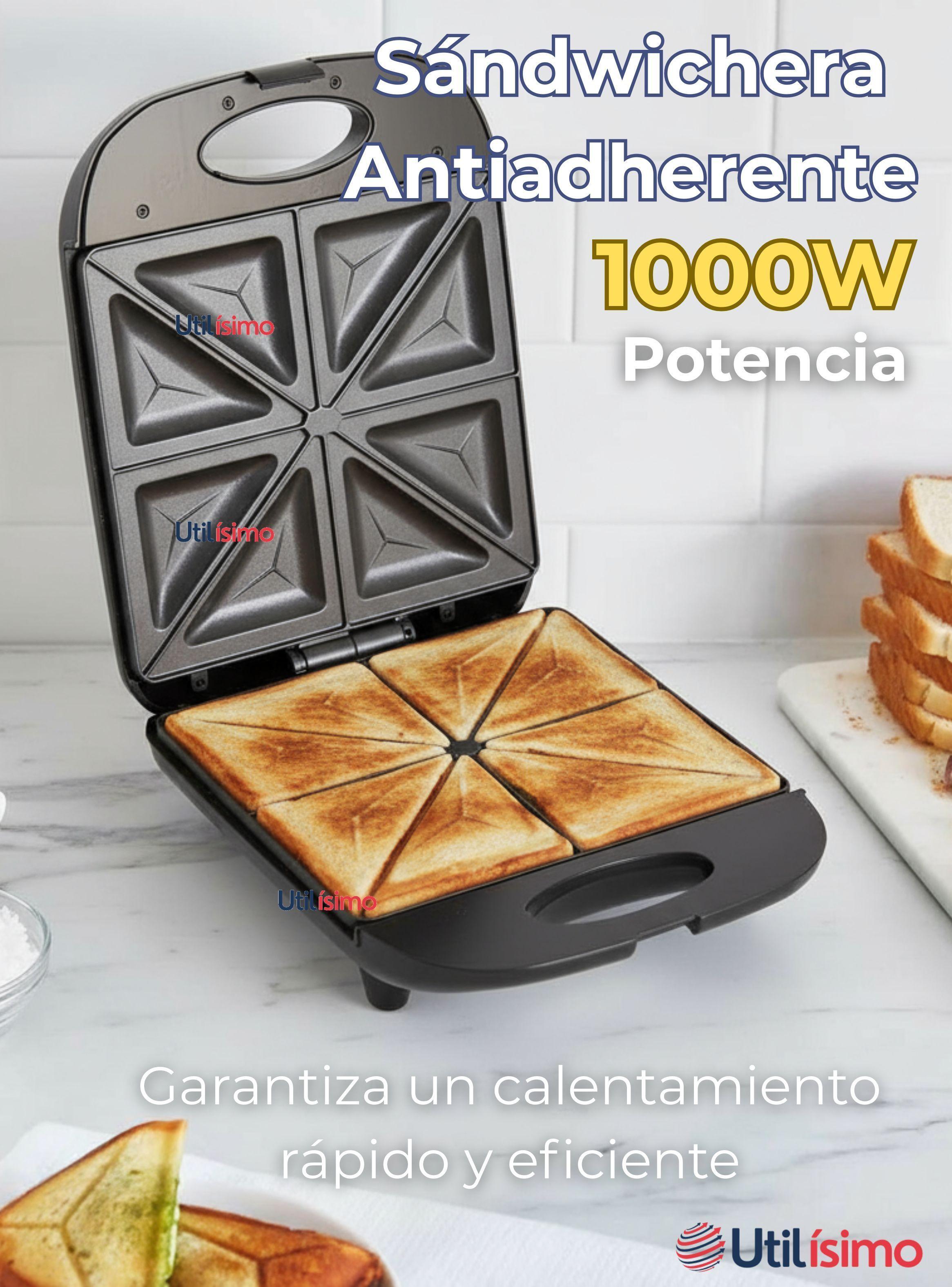 Sandwichera Eléctrica Antiadherente Tostadora 4 Sandwich 1000W de Potencia-2