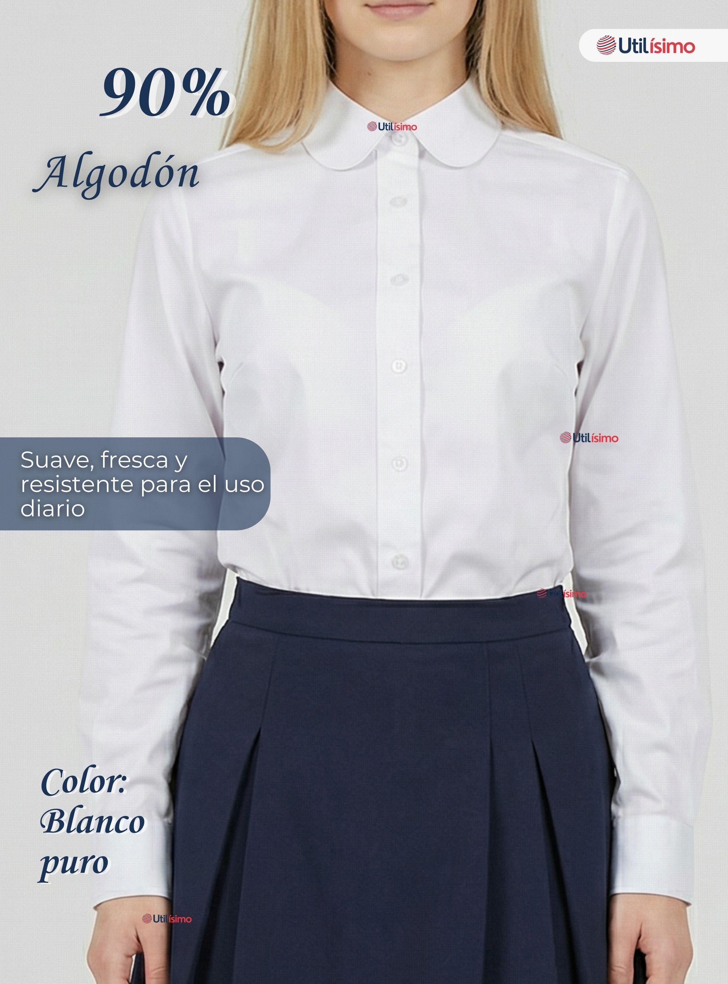 Blusa Escolar Camisa Manga Larga Color Blanco Colegio Juvenil-2