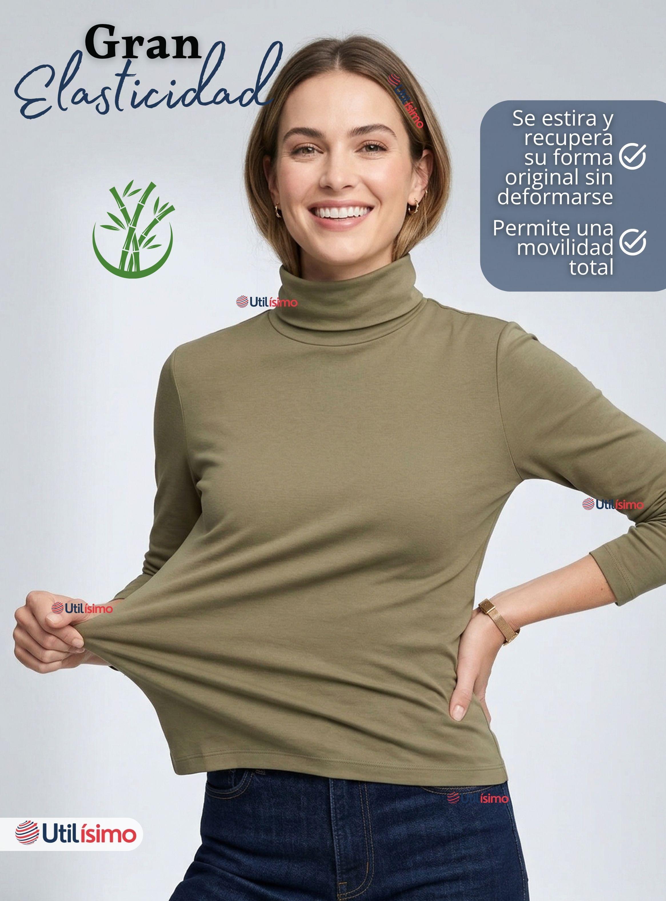 Camiseta Polera Bambú Primera Capa Cuello Beatle Manga Larga Color Surtidos Mujer-5