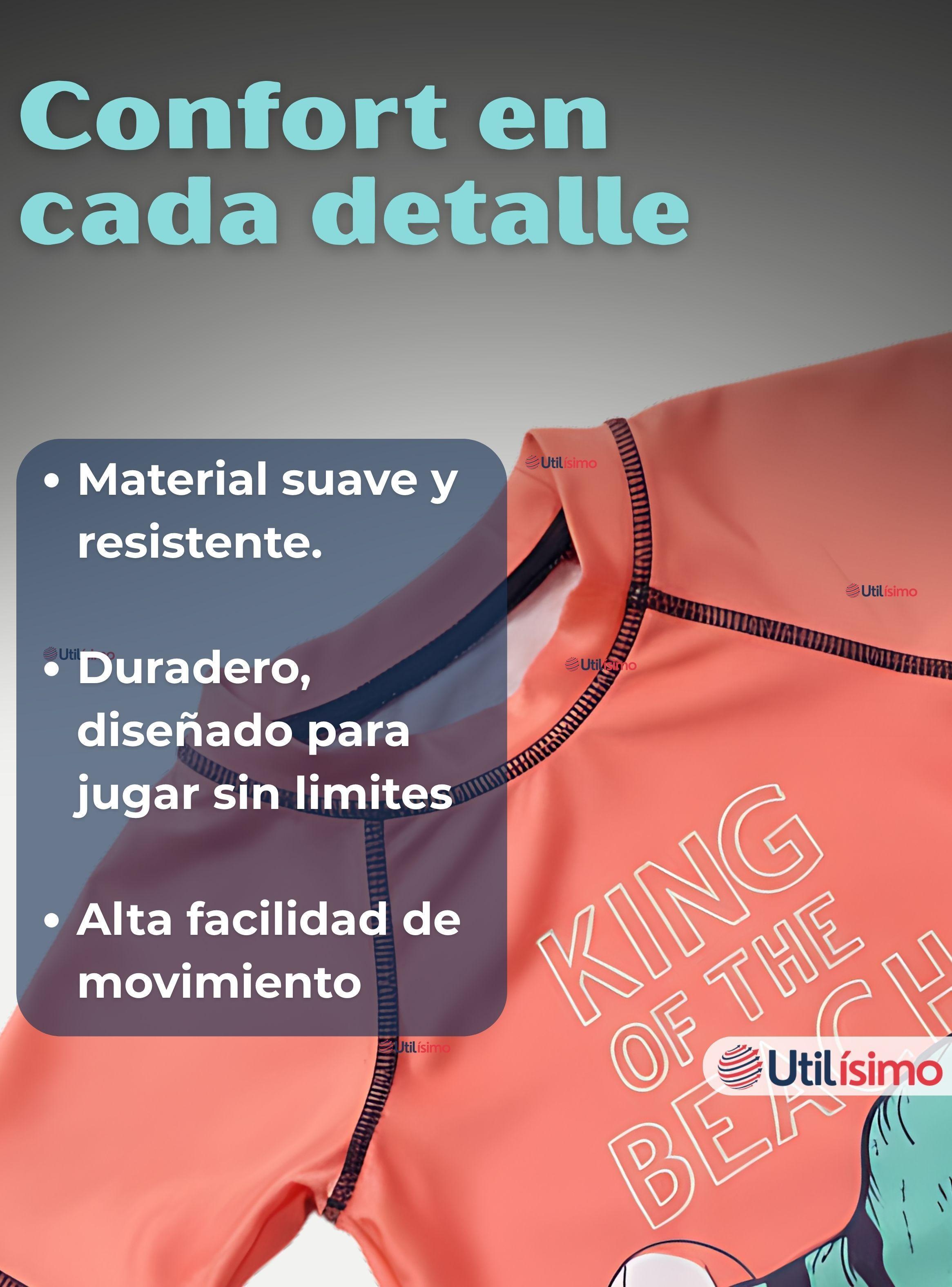 Traje De Baño Polera Pantalón Corto y Gorro de Baño 3 piezas Corte Split Niño de 3 a 9 Años Dino-6