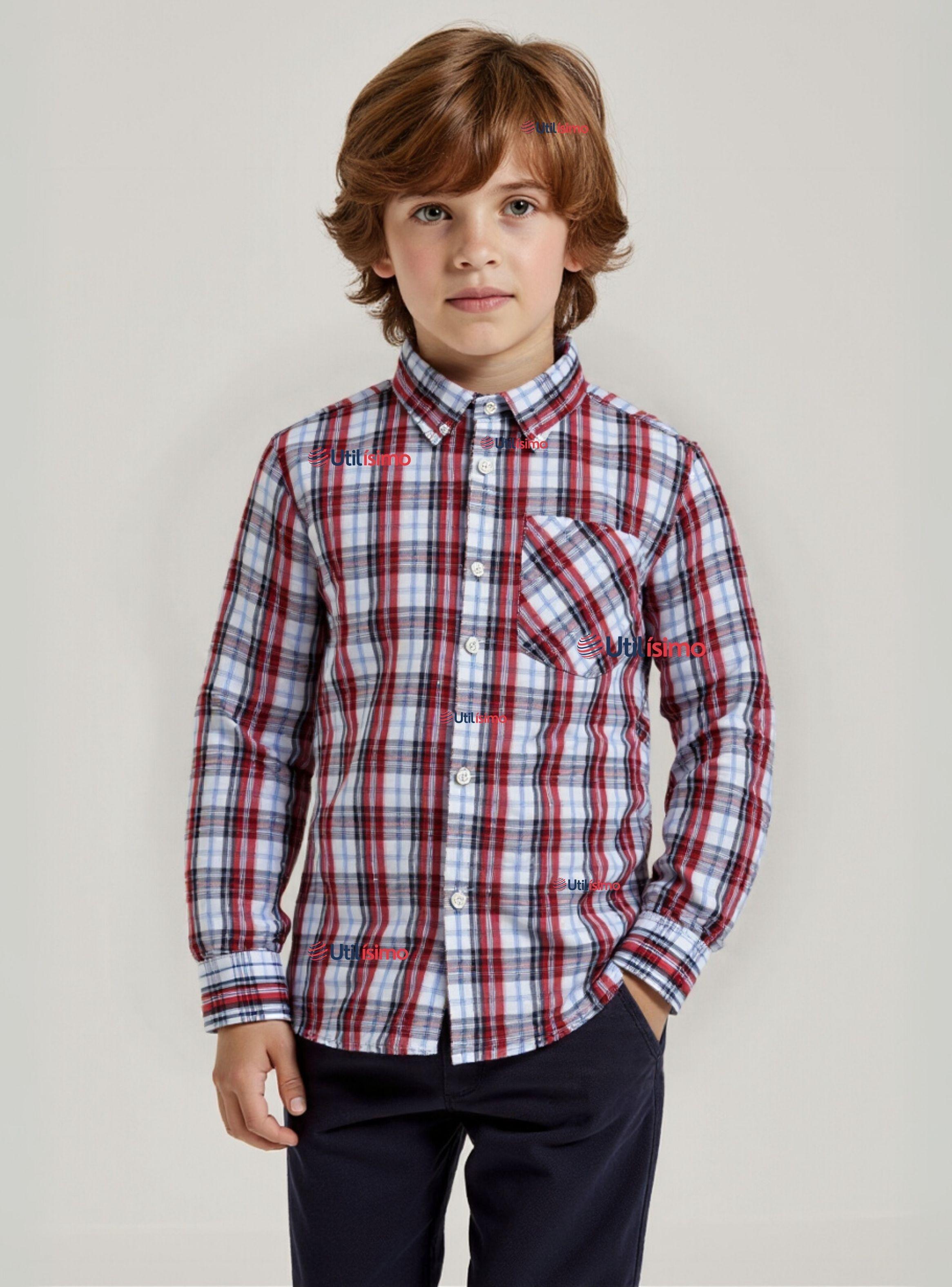 Camisa Huaso Cuadrillé  Manga Larga 100% Algodón Cuadros Azul y Blanco -0