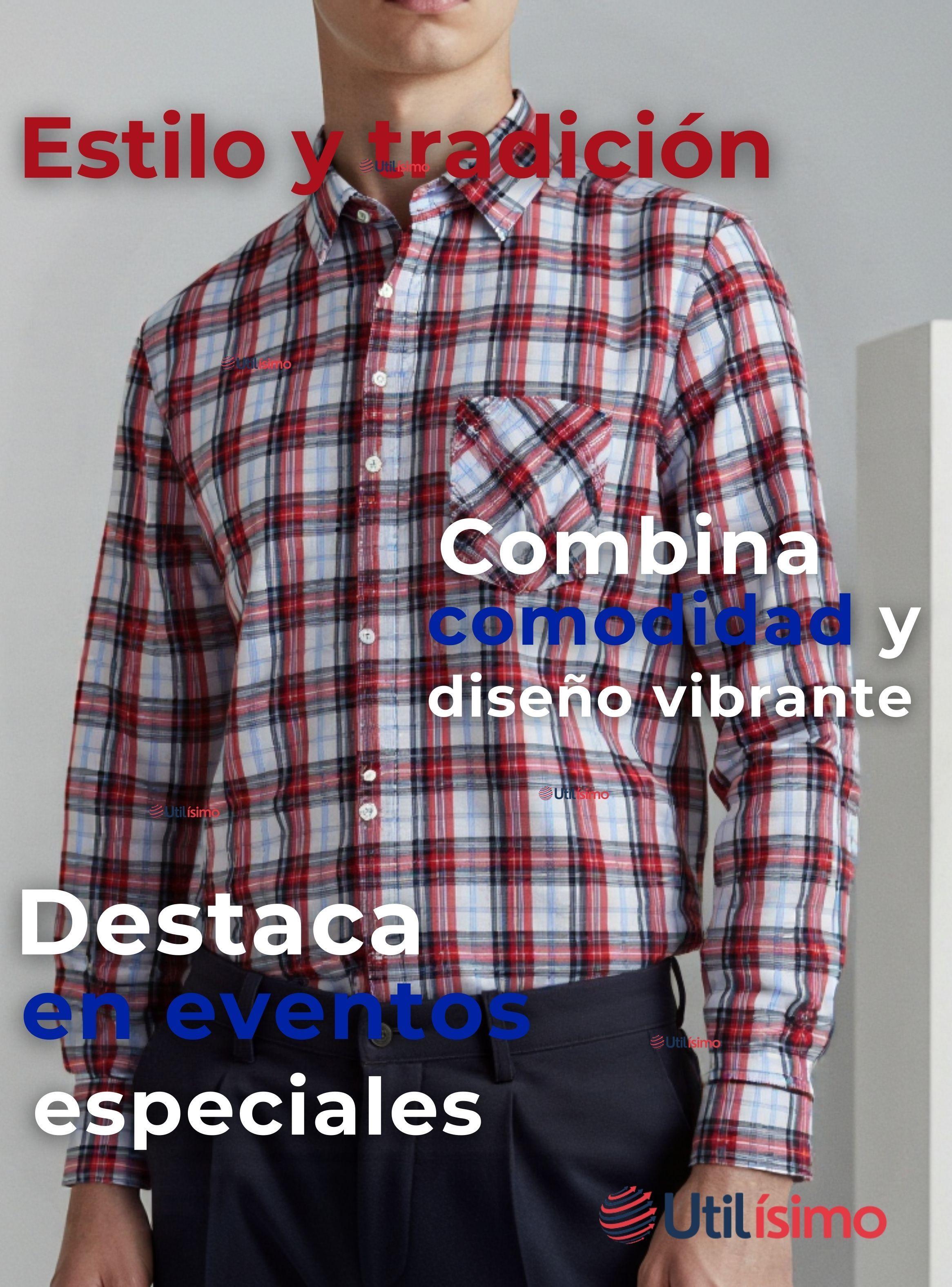 Camisa Huaso Cuadrillé  Manga Larga 100% Algodón Cuadros Azul y Blanco -3