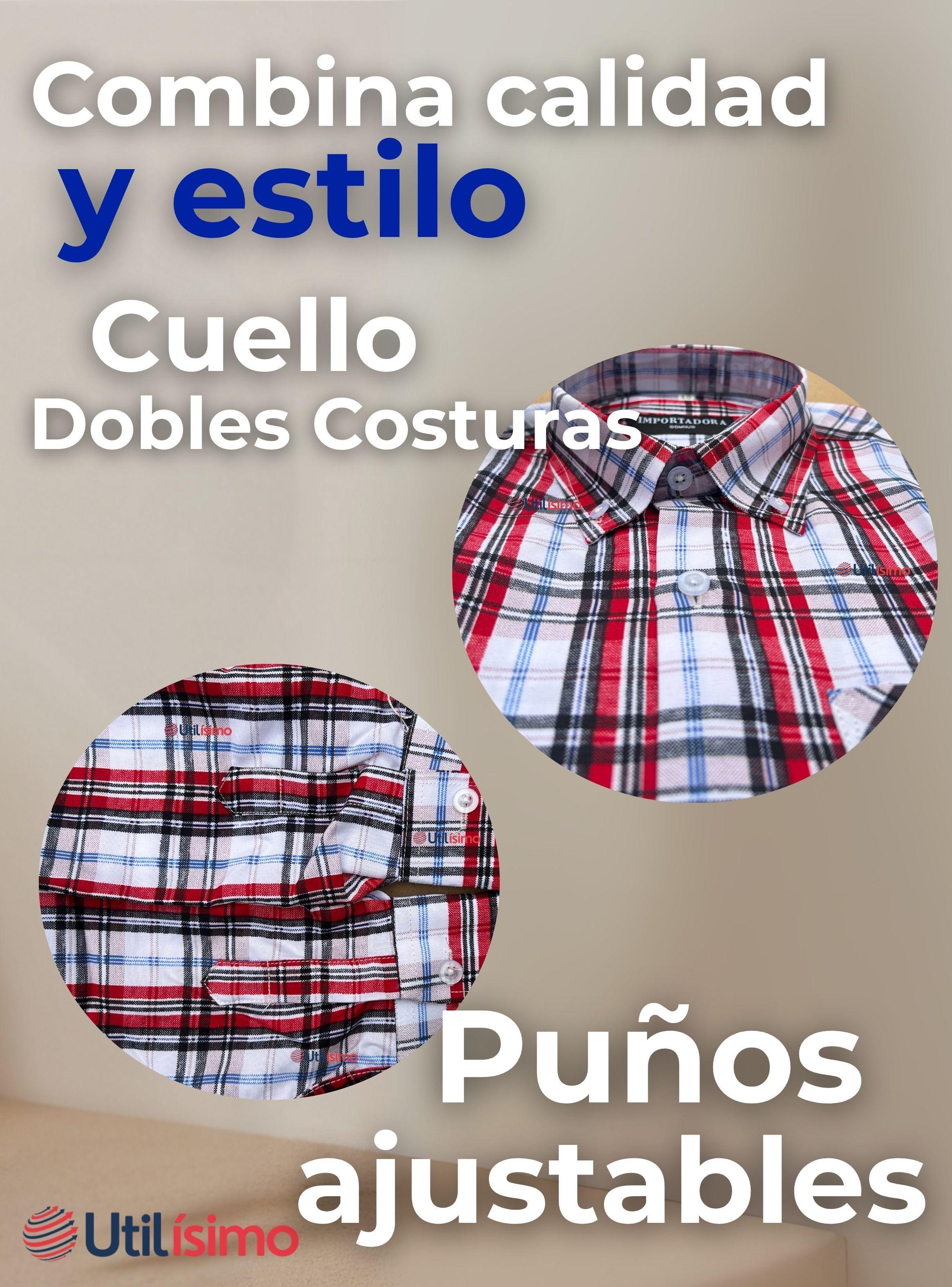 Camisa Huaso Cuadrillé  Manga Larga 100% Algodón Cuadros Azul y Blanco -6