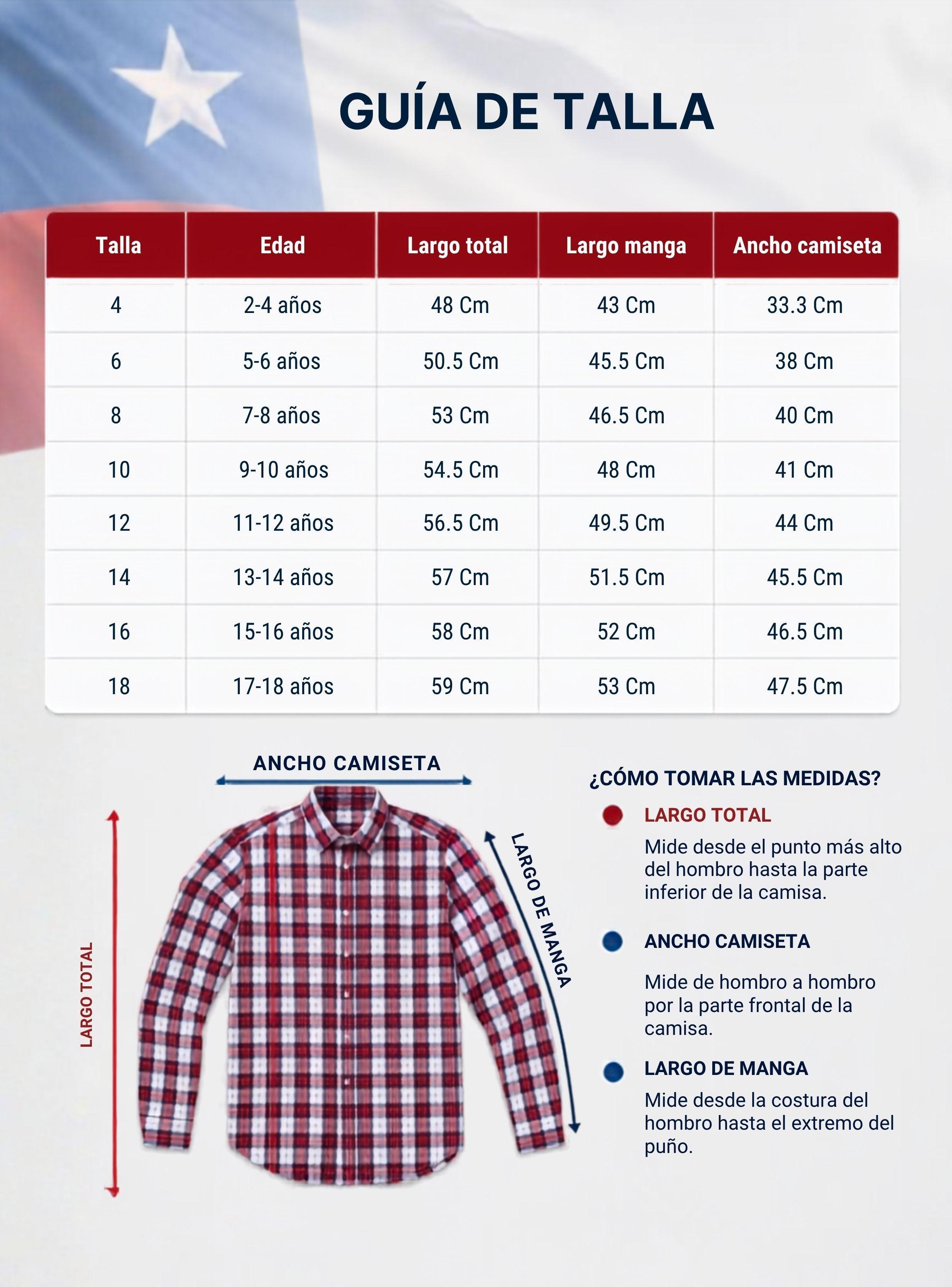 Camisa Huaso Cuadrillé  Manga Larga 100% Algodón Cuadros Azul y Blanco -2