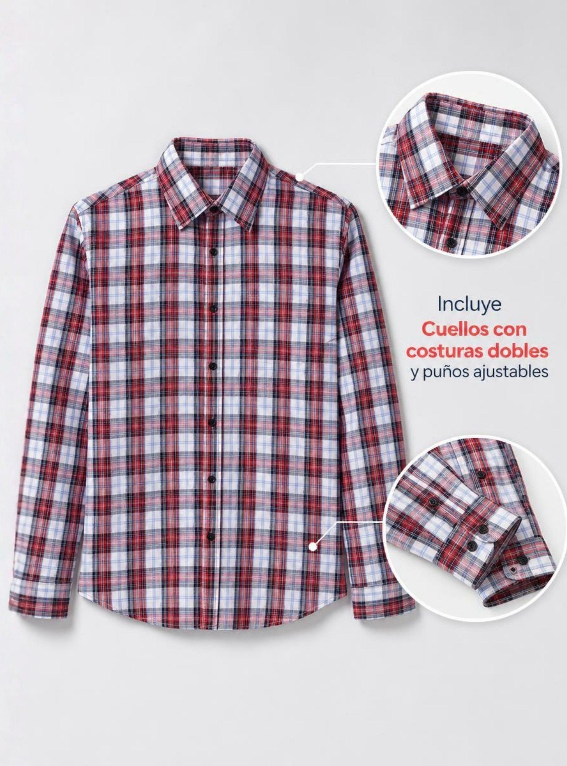 Camisa Huaso Cuadrillé  Manga Larga 100% Algodón Cuadros Azul y Blanco -3