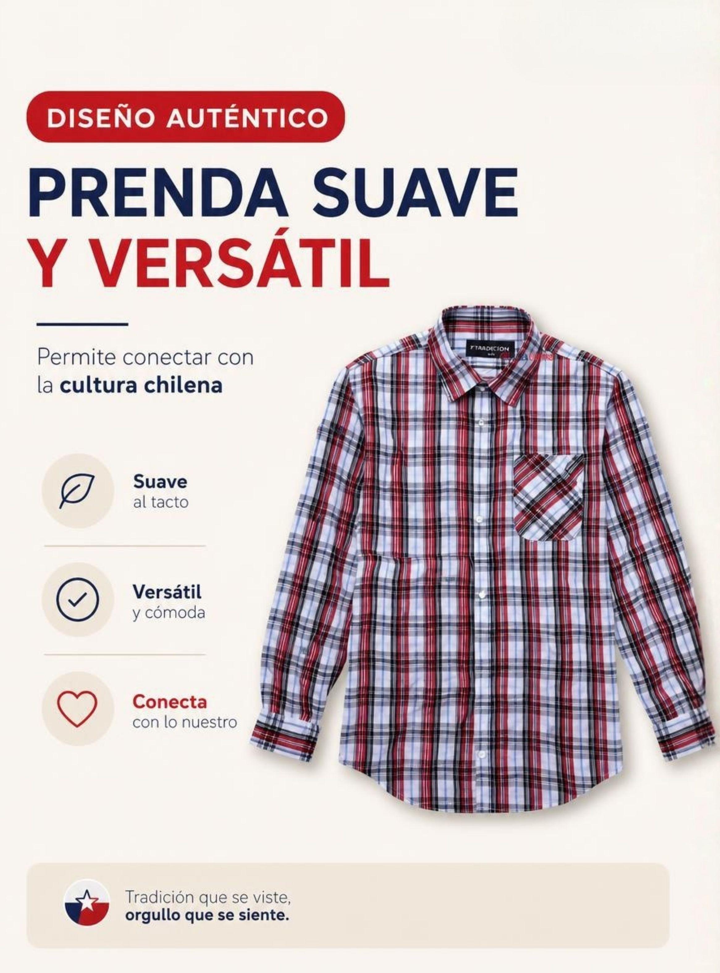 Camisa Huaso Cuadrillé  Manga Larga 100% Algodón Cuadros Azul y Blanco -5