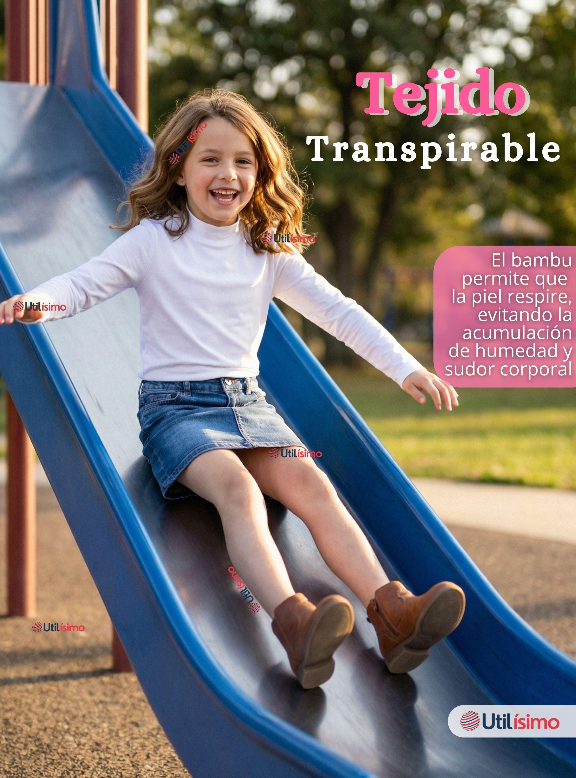 Polera Camiseta Bambú Blanca Cuello Beatle Primera Capa Manga Larga Niña-7