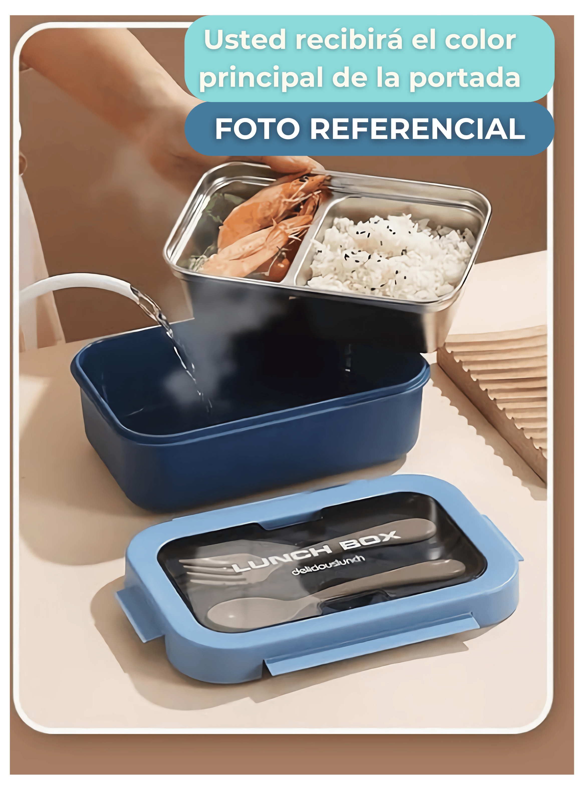 Fiambrera Contenedor Térmico 828 Ml Táper Hermético + Cubiertos Blue And Red-2