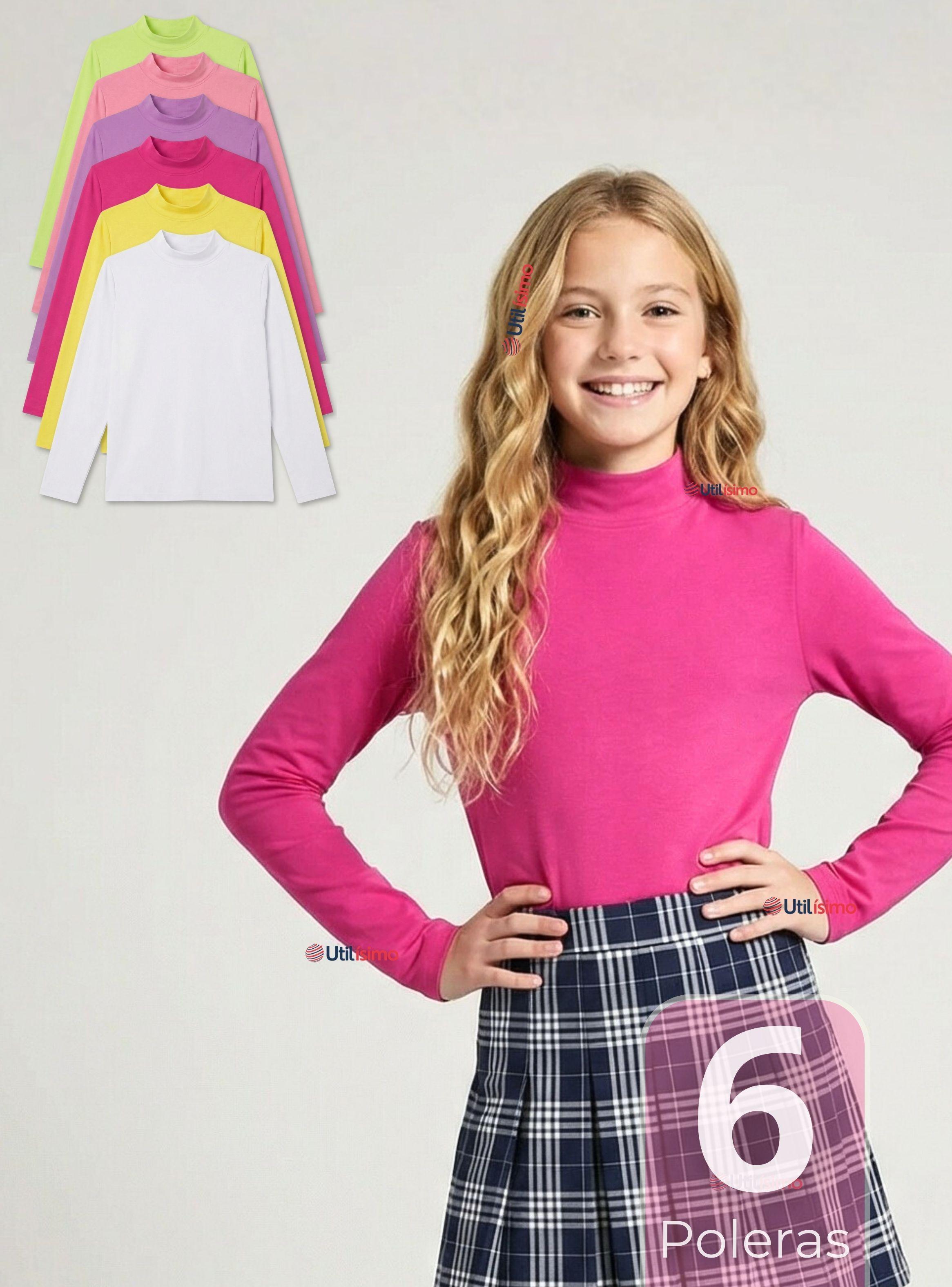 Pack 6 Poleras Camisetas Polar Primera Capa Cuello Beatle Manga Larga Colores Surtido Niña-0