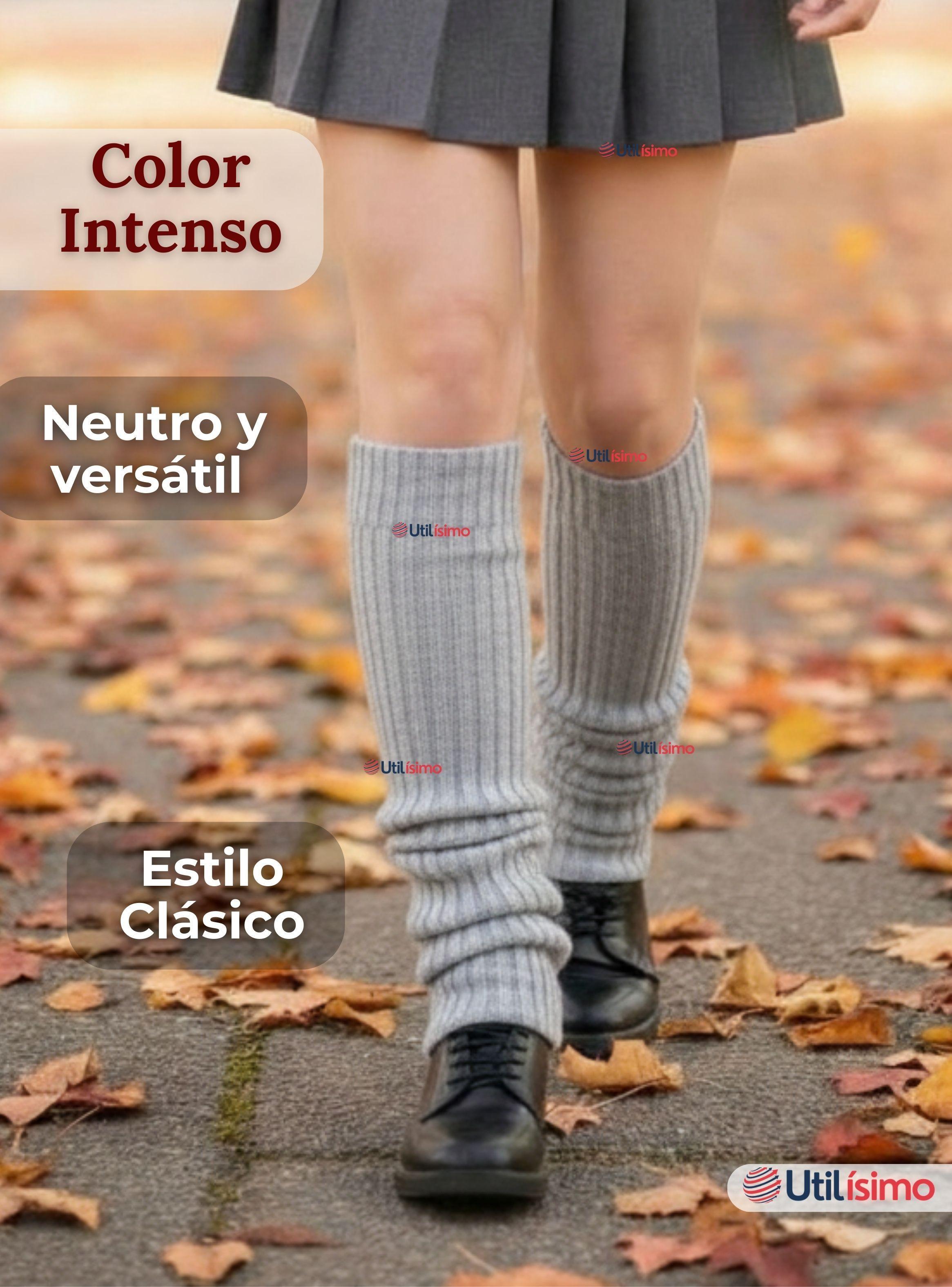 Pack 6 Polainas Escolares Invierno Abrigadoras Niñas Gris Acrílico-6