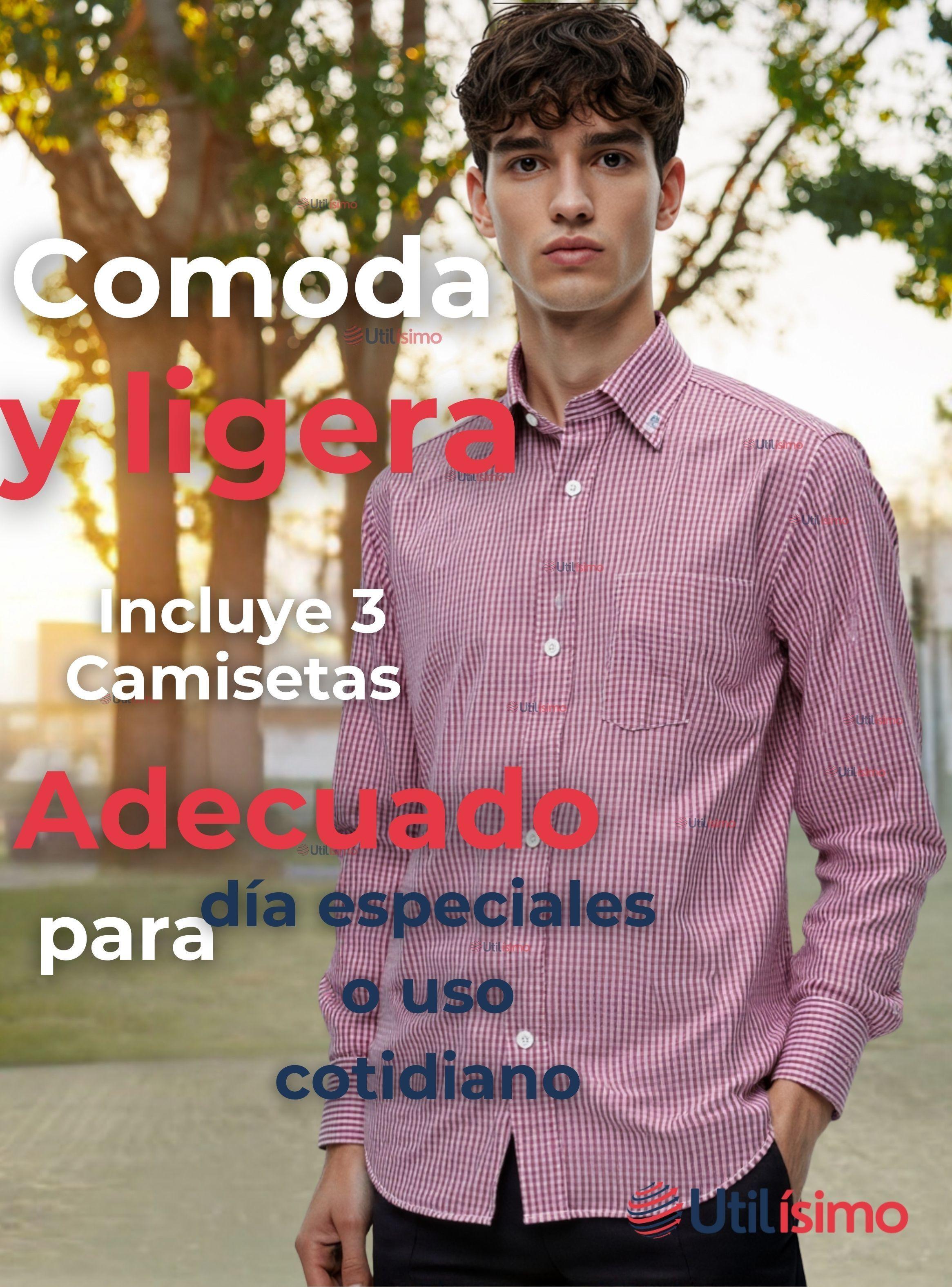 Pack 3 Camisa Huaso Cuadrillé Algodón Juvenil Rojo Fiestas Patrias-4
