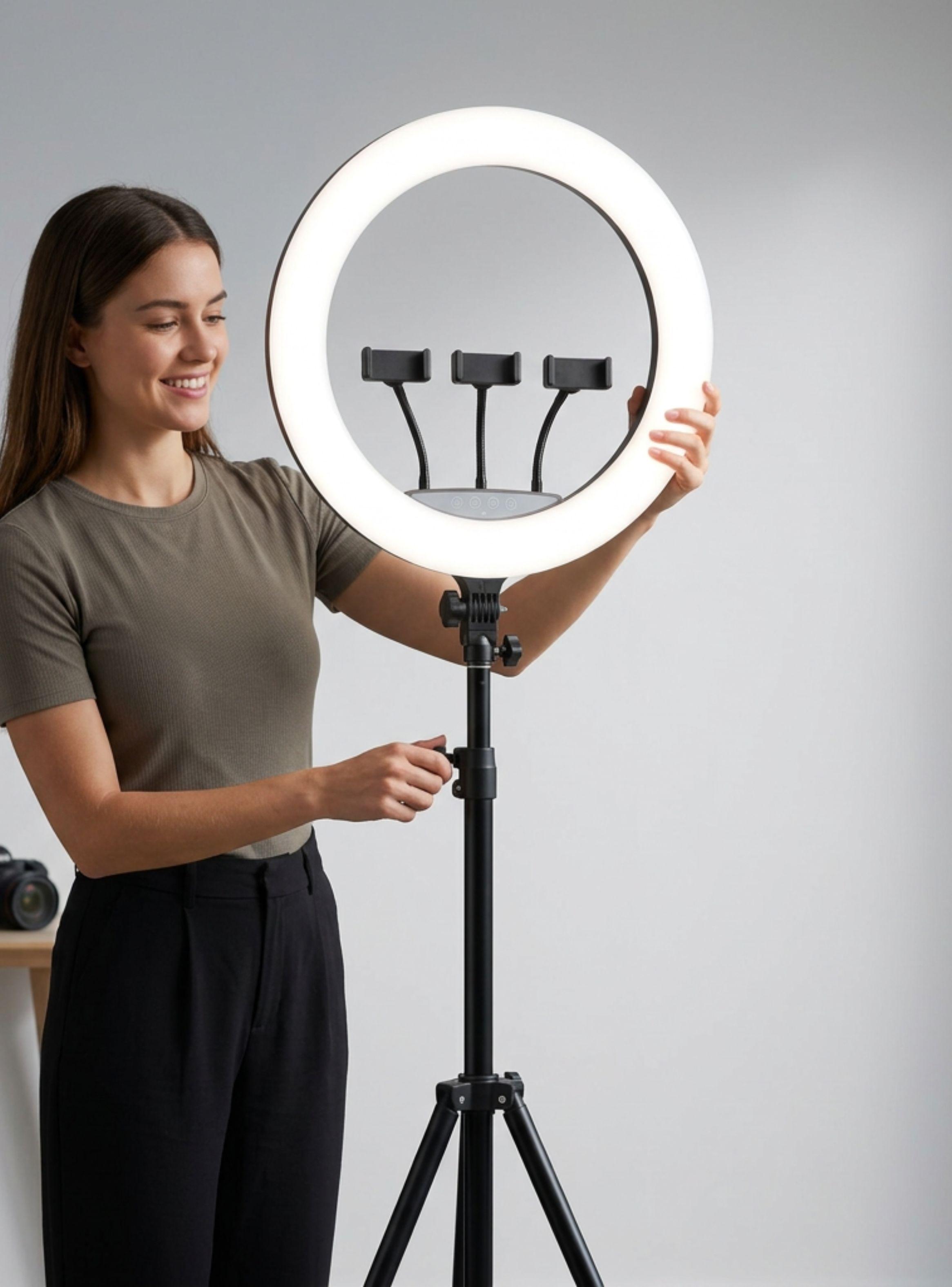 Aro De Luz Profesional 45 CM Trípode Ajustable Soporte Teléfono-0