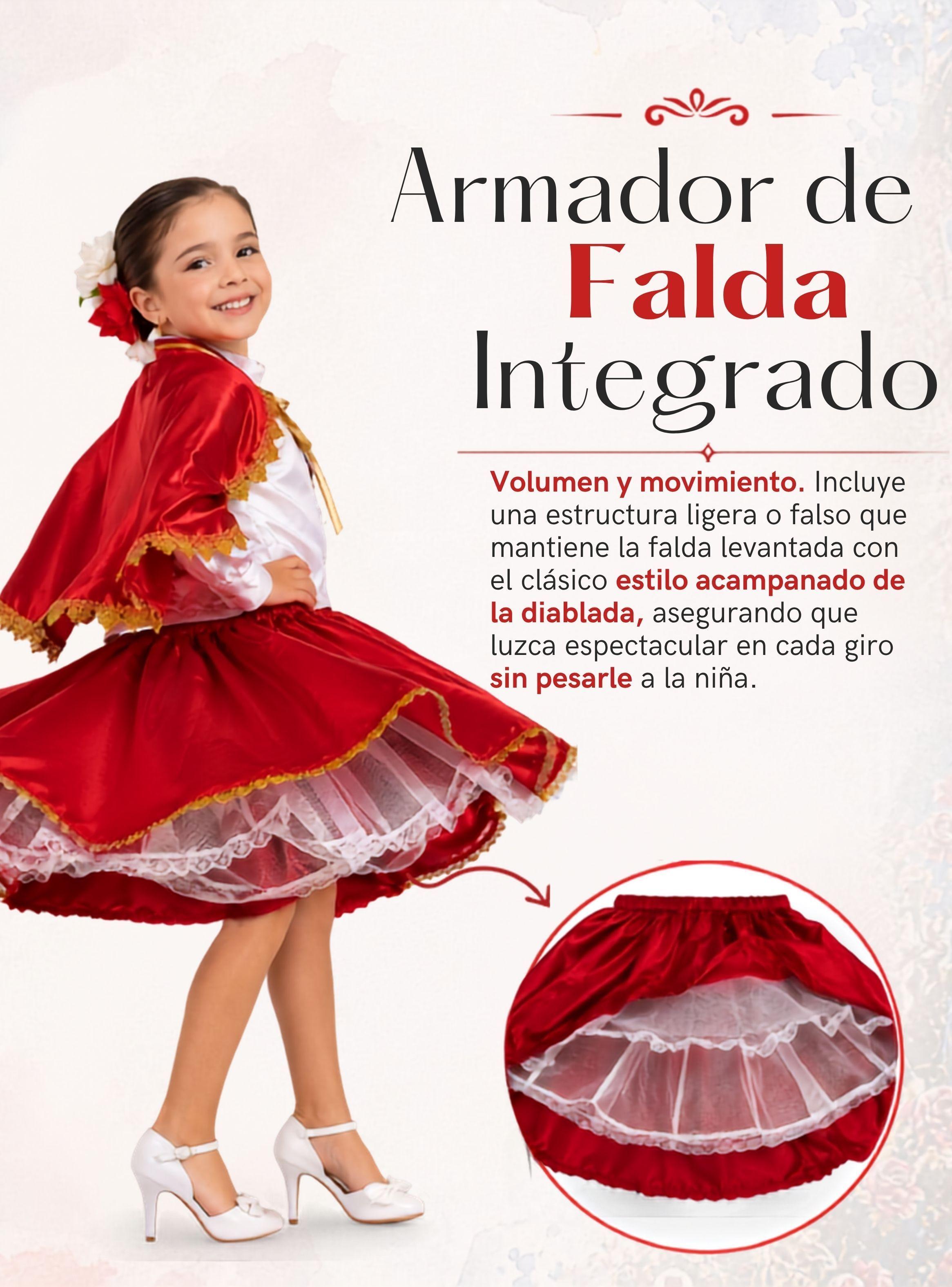 Traje Tirana Diablada Rojo 3 Piezas Niña Baile Típico Fiestas Patrias-7