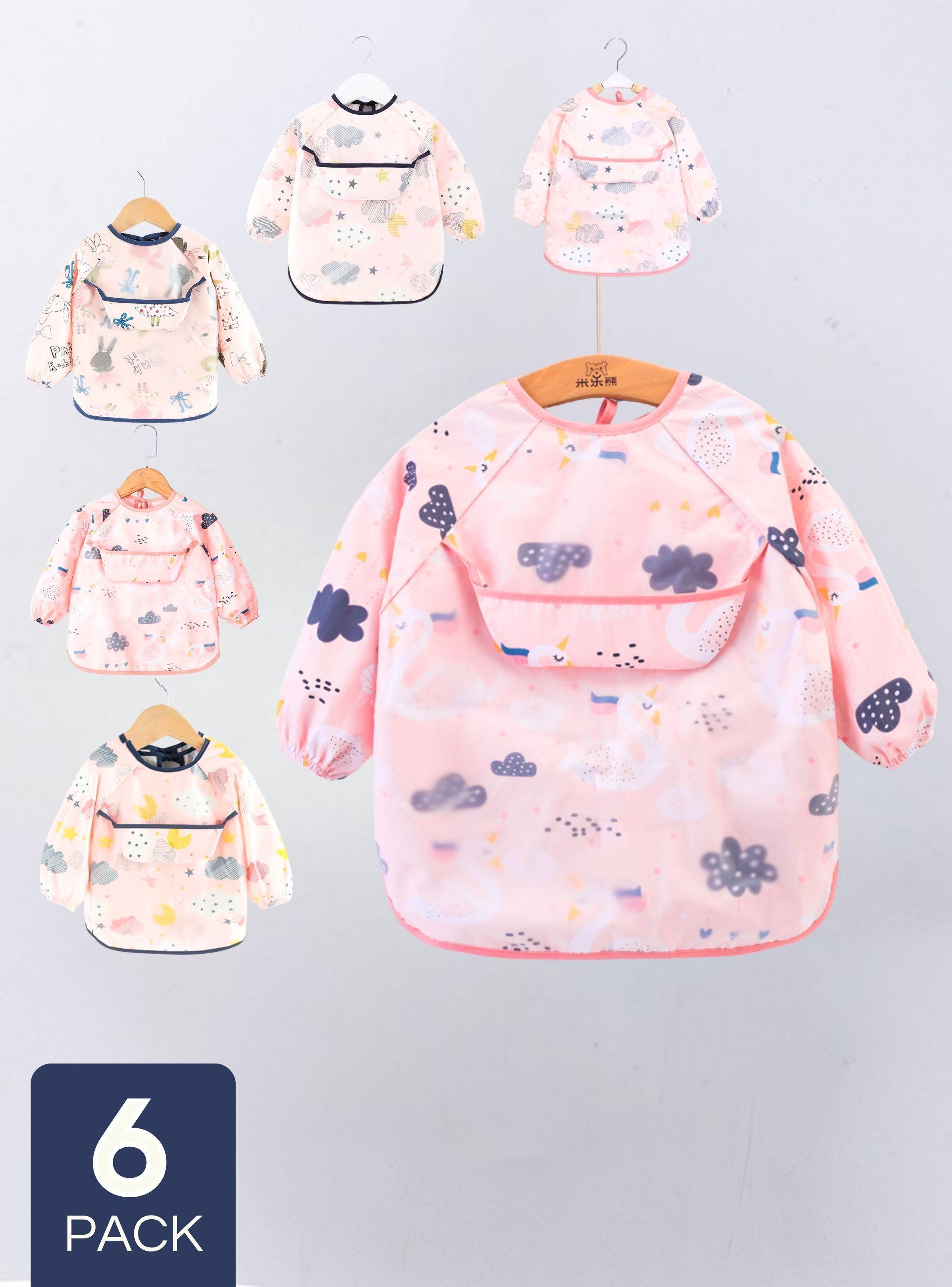 Pack 6 Babero Delantal Impermeable Premium Con Mangas Larga Para Bebe Y Niña-0