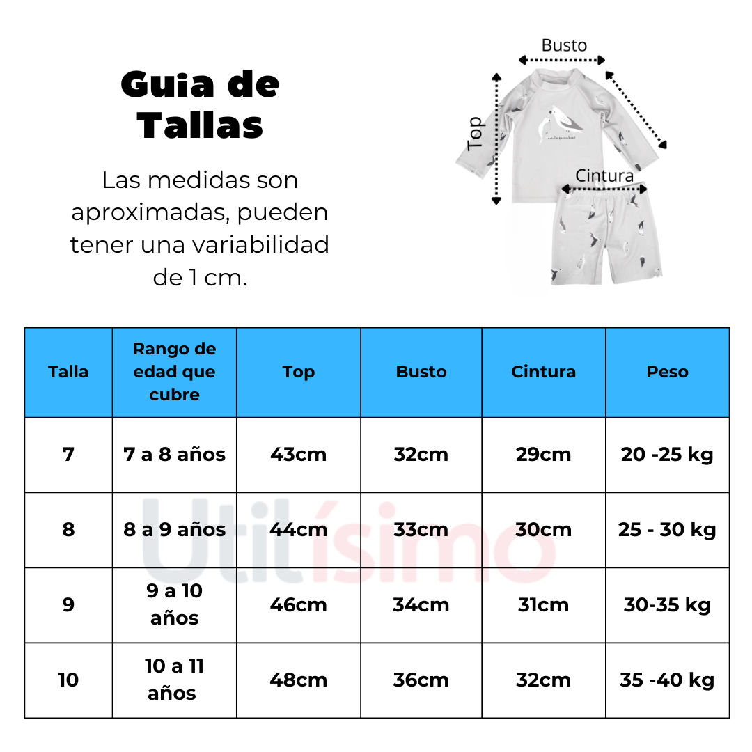 Traje de Baño de dos piezas manga larga para Niñas 7 años a 11 años-2