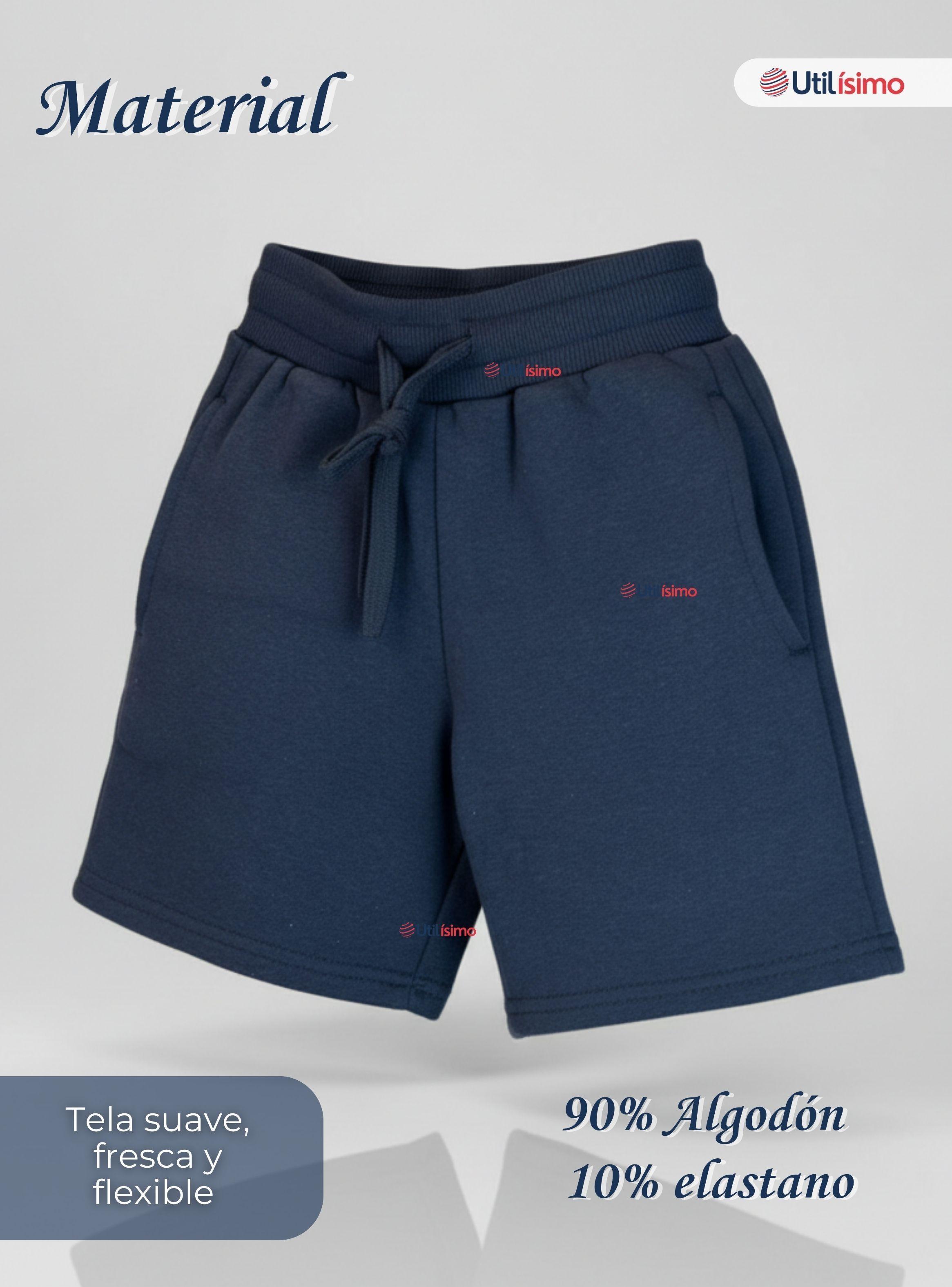 Pack 2 Pantalones Cortos Short Escolar Juvenil Algodón Deportivo Azul Marino-3