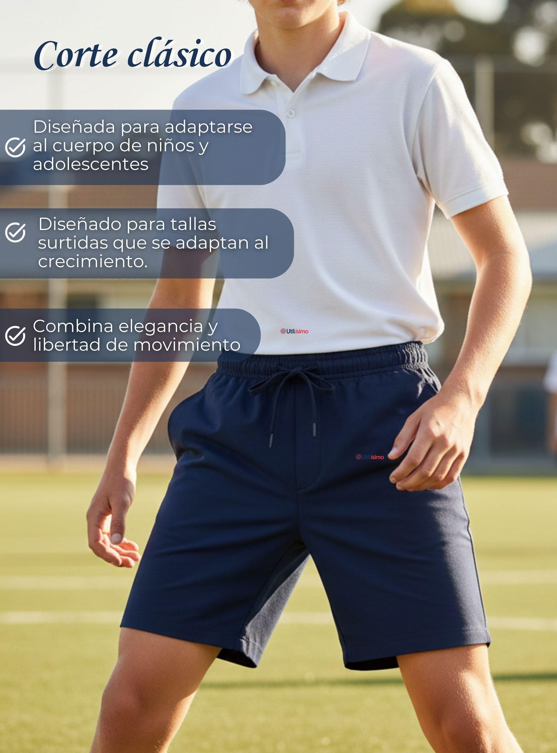 Pack 2 Pantalones Cortos Short Escolar Juvenil Algodón Deportivo Azul Marino-7