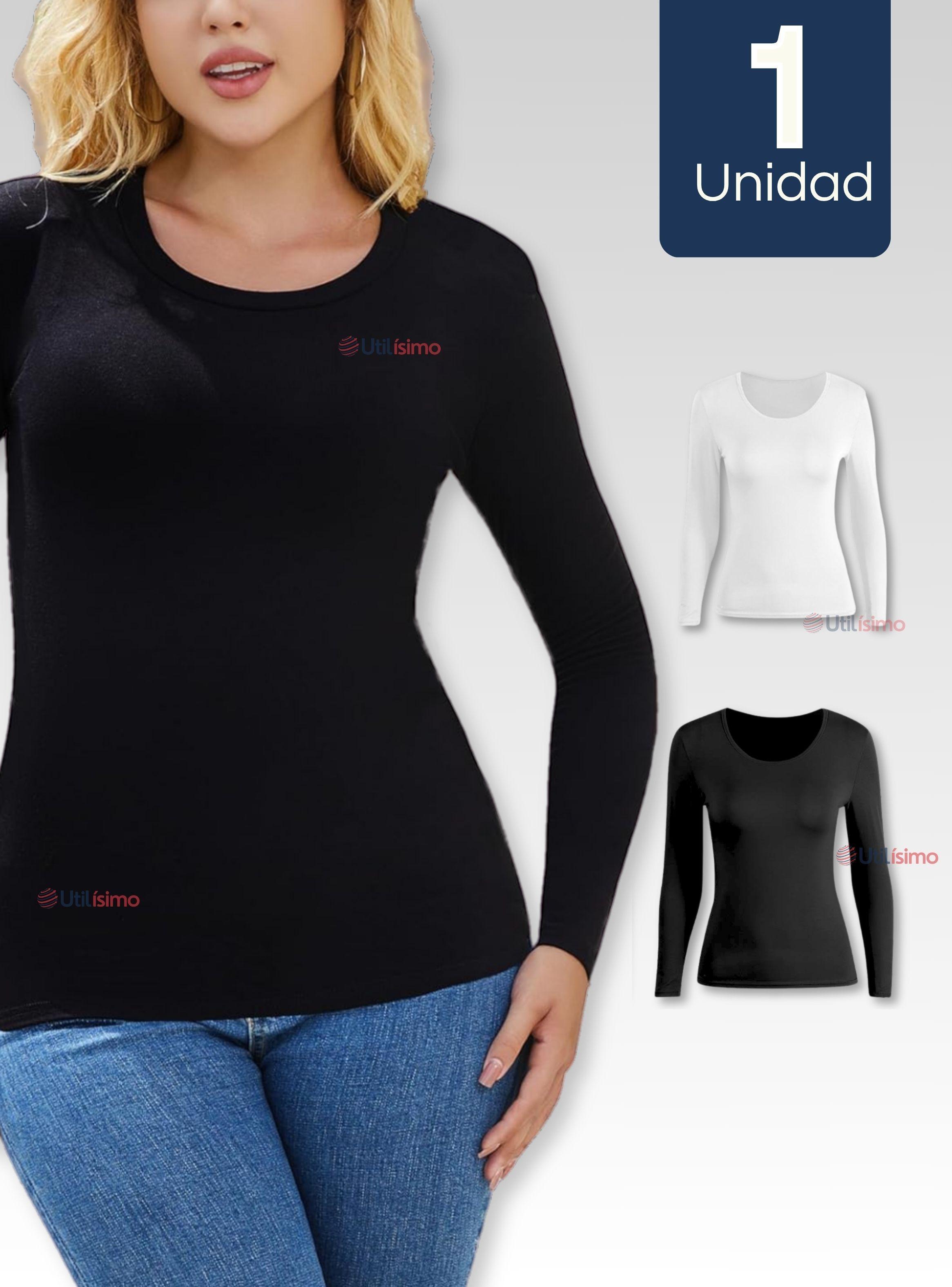Camiseta Bambú Manga Larga Primera Capa Mujer Polera Blanco y Negro-0